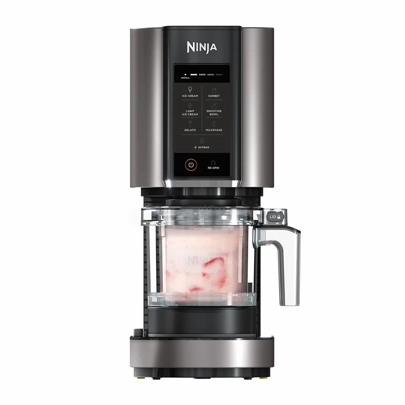 Ninja CREAMi Gelatiera, macchina per gelato e dessert congelati, 1,4 l, 2 vasetti, 7 programmi, per gelati, sorbetti, frullati, frappè, nero/argento, NC302EU