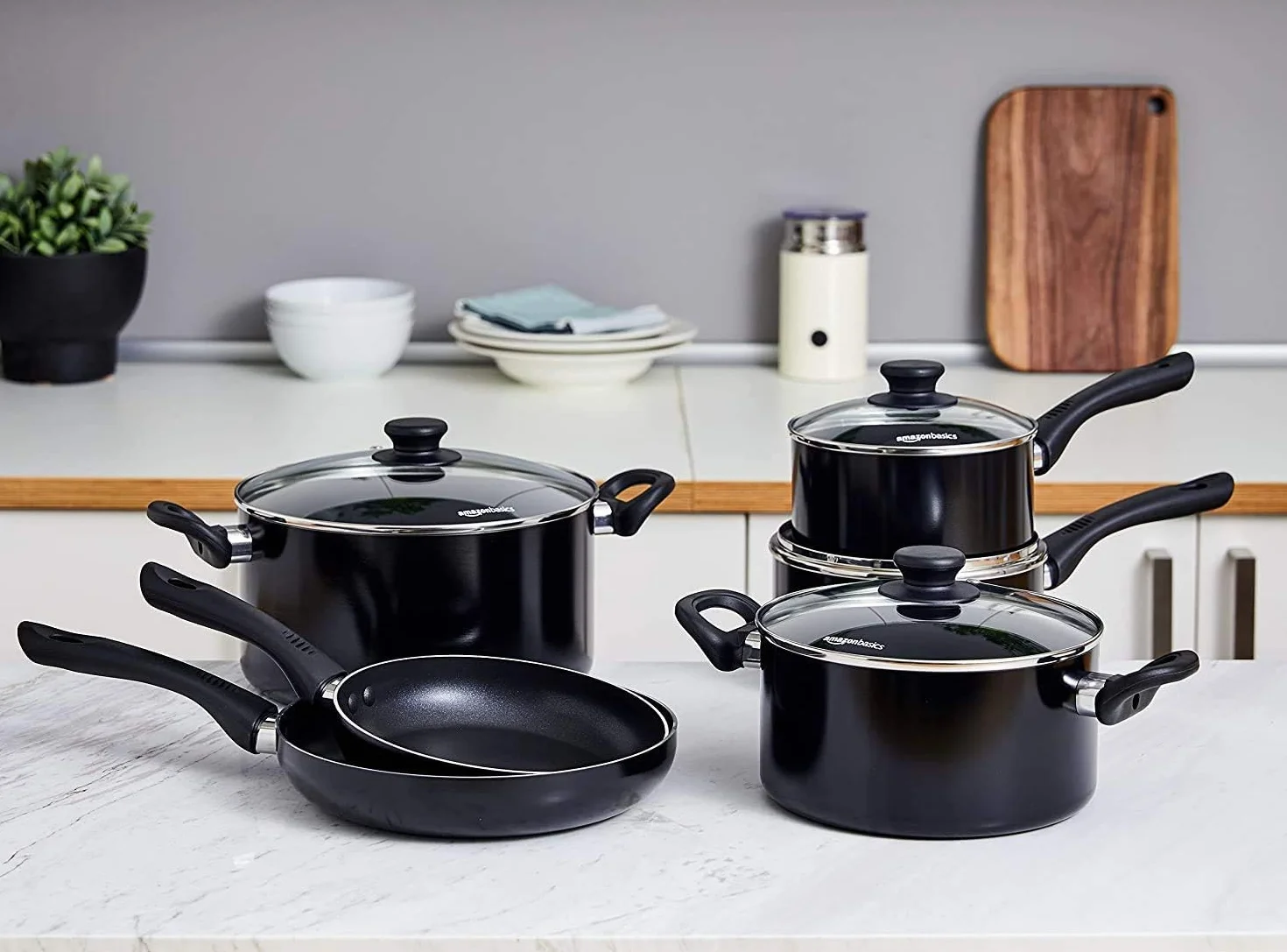 Amazon Basics Set di pentole in ceramica antiaderente per induzione 6 pezzi con coperchi