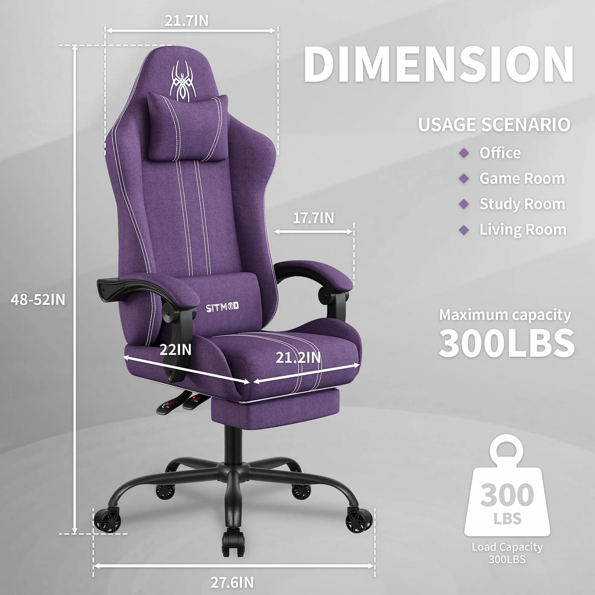SITMOD Sedia gaming con Poggiapiedi, Ampia Sedia da Ufficio Ergonomica Imbottita, Alta Capacità di Carico, Sedia per Computer con Schienale Alto e Poggiapiedi, Tessuto a rete