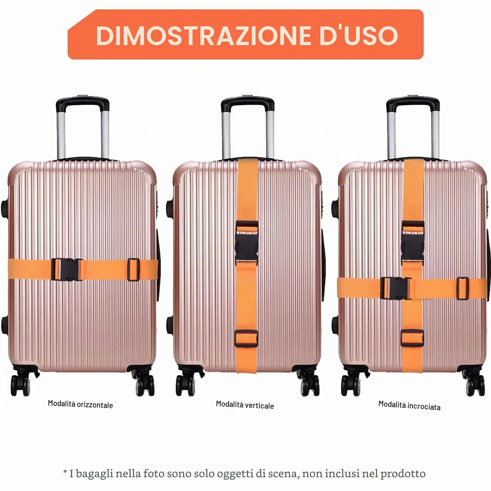 Vinabo 4 Pezzi Cinghie Regolabili per Bagagli con Fibbia, Cintura Valigia da Viaggio con Etichette Nome e Indirizzo