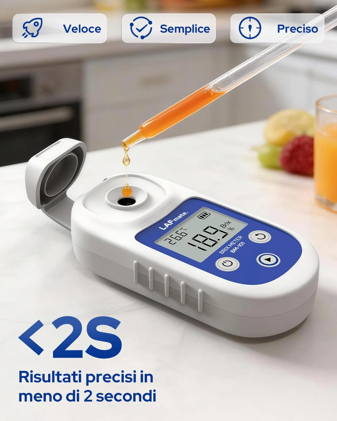Rifrattometro Digitale 0-55% ±0,2% BM101 Brix con ATC IP65