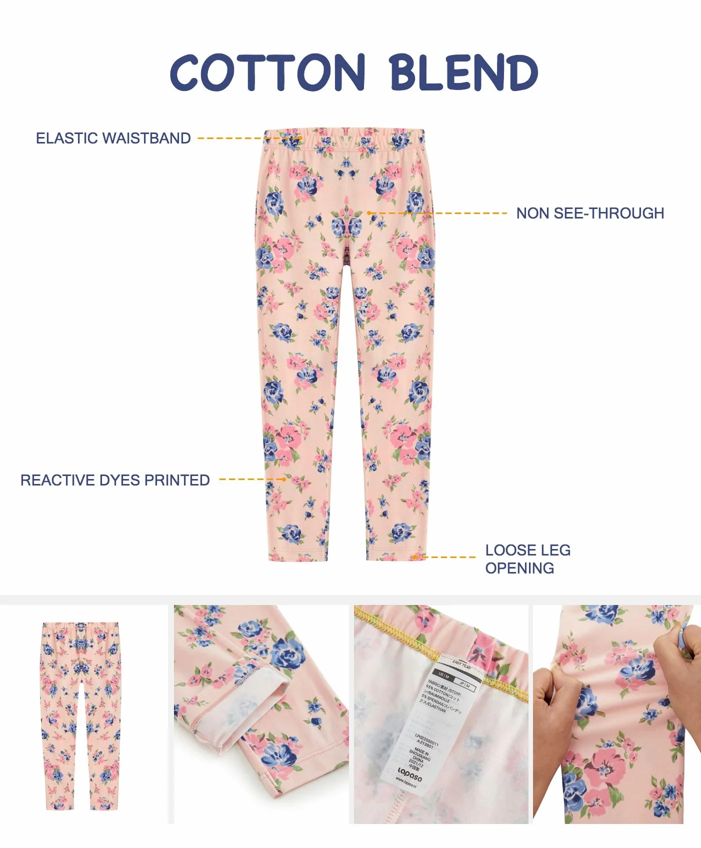 LAPASA Pacco da 4 Leggings per Bambina Lunghi e Capri in Cotone Elastici Comodi per Sport e Quotidiano età 3-13 Anni