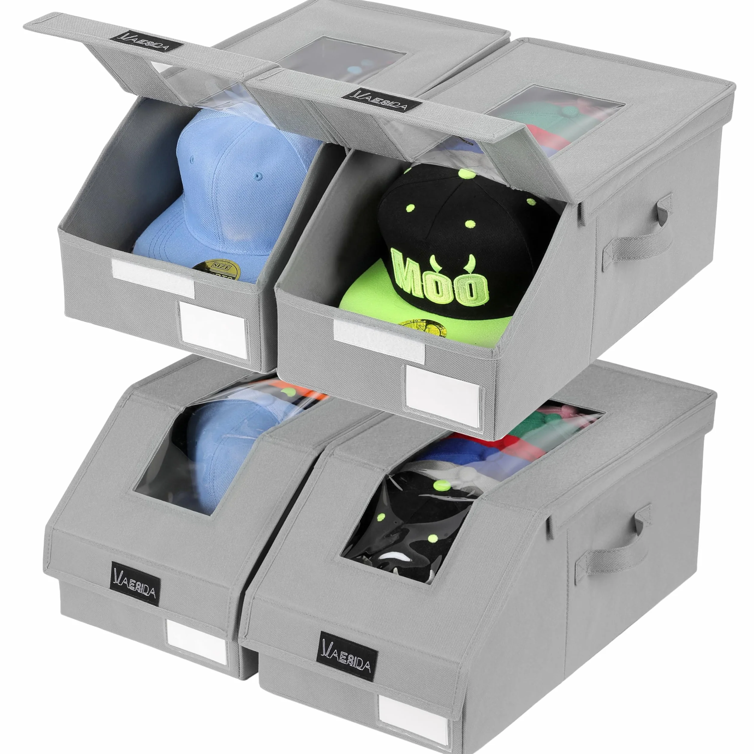 VAESIDA Organizzatore Portacappelli 4 Pezzi, Scatola Trasparente per Cappelli da Baseball, Contenitore per Armadio