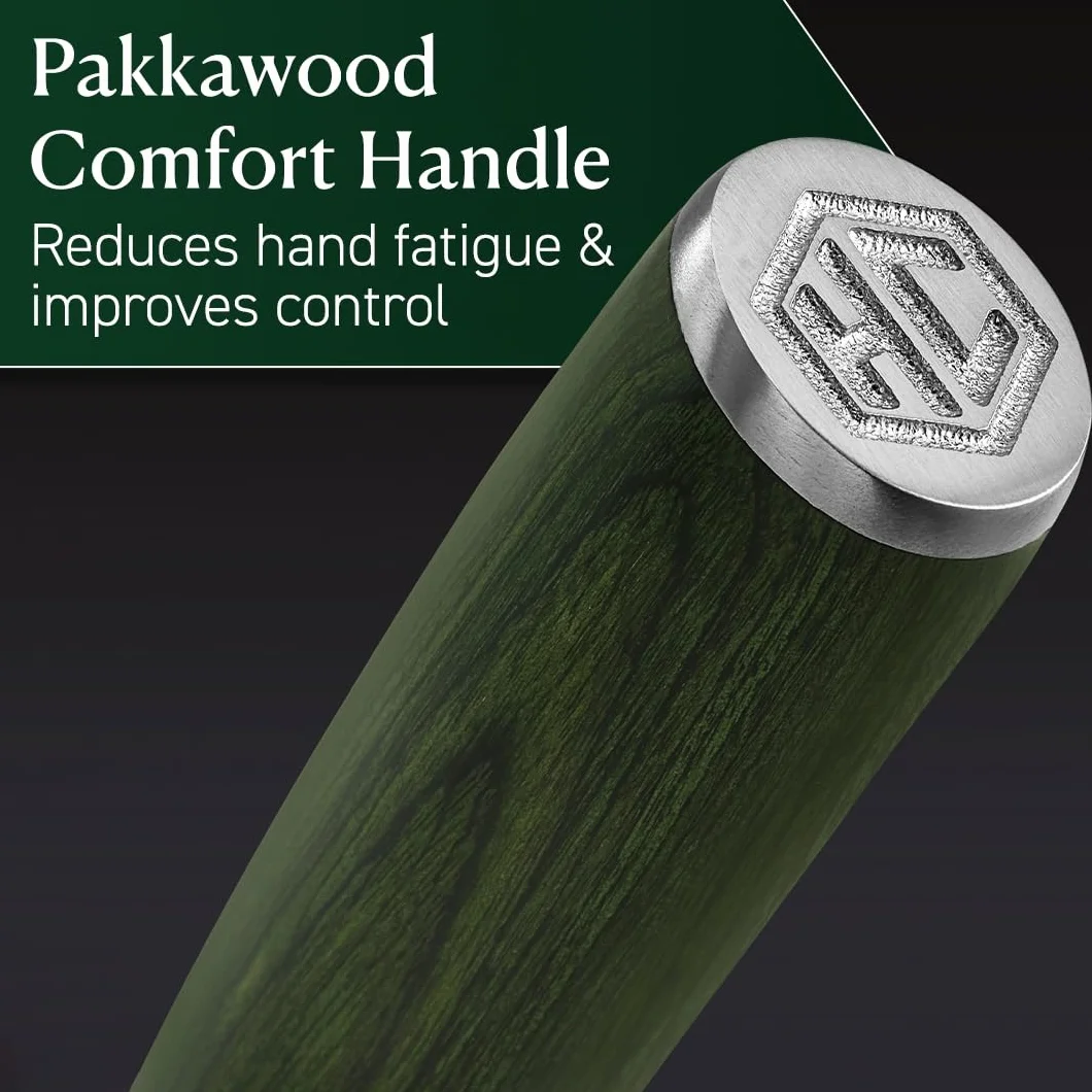 HexClad Coltello mannaia, lama giapponese in acciaio inox damasco da 18 cm, costruzione a tutto codolo, manico in legno pakkawood
