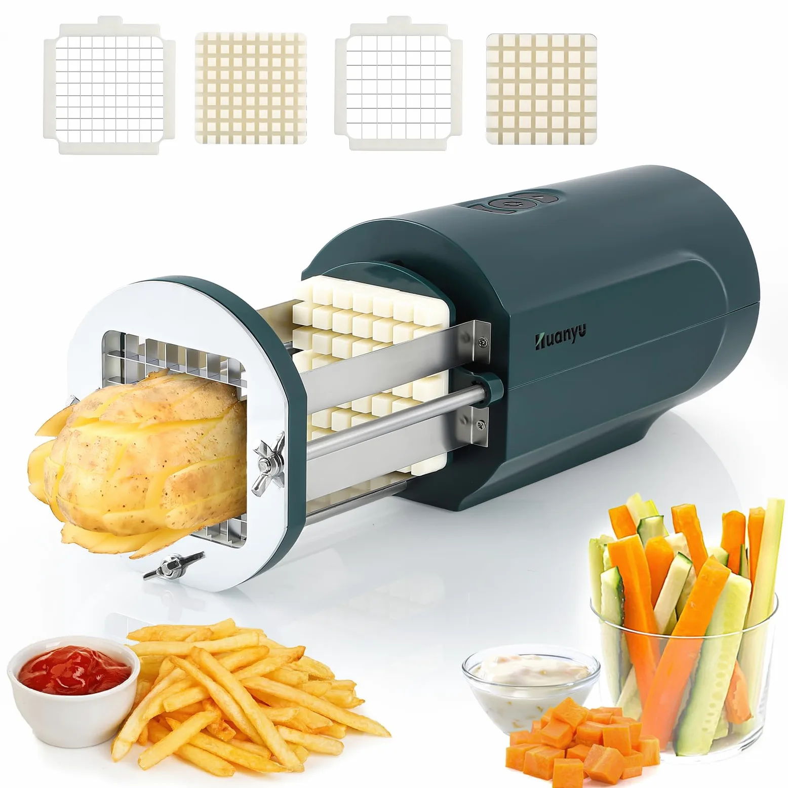 Huanyu Taglierina Elettrica Multifunzionale per Patate, Carote e Cetrioli con 2 Dimensioni di Lame