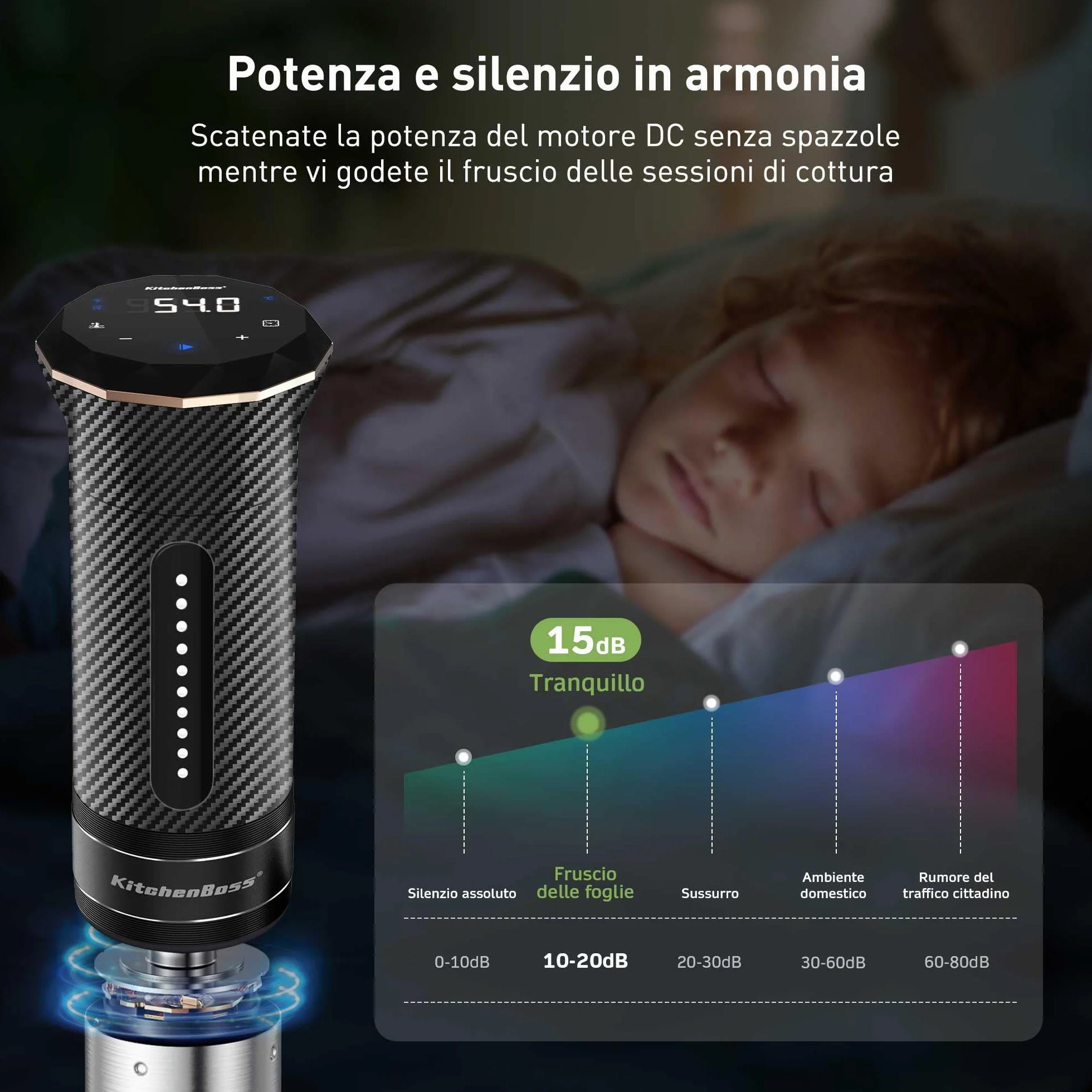 KitchenBoss WiFi Sous Vide Roner 1100W IPX7 40℃-90℃ LED Display Ultra-Silenzioso
