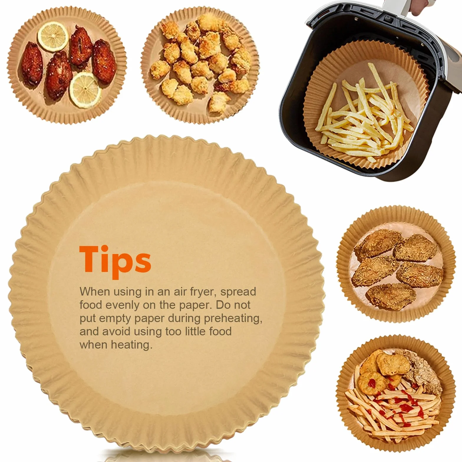 GRIFEMA Carta Forno per Friggitrice ad Aria Calda, Rotonda 100PCS, 16-20 cm, 2.2-4.5L, BPA Free