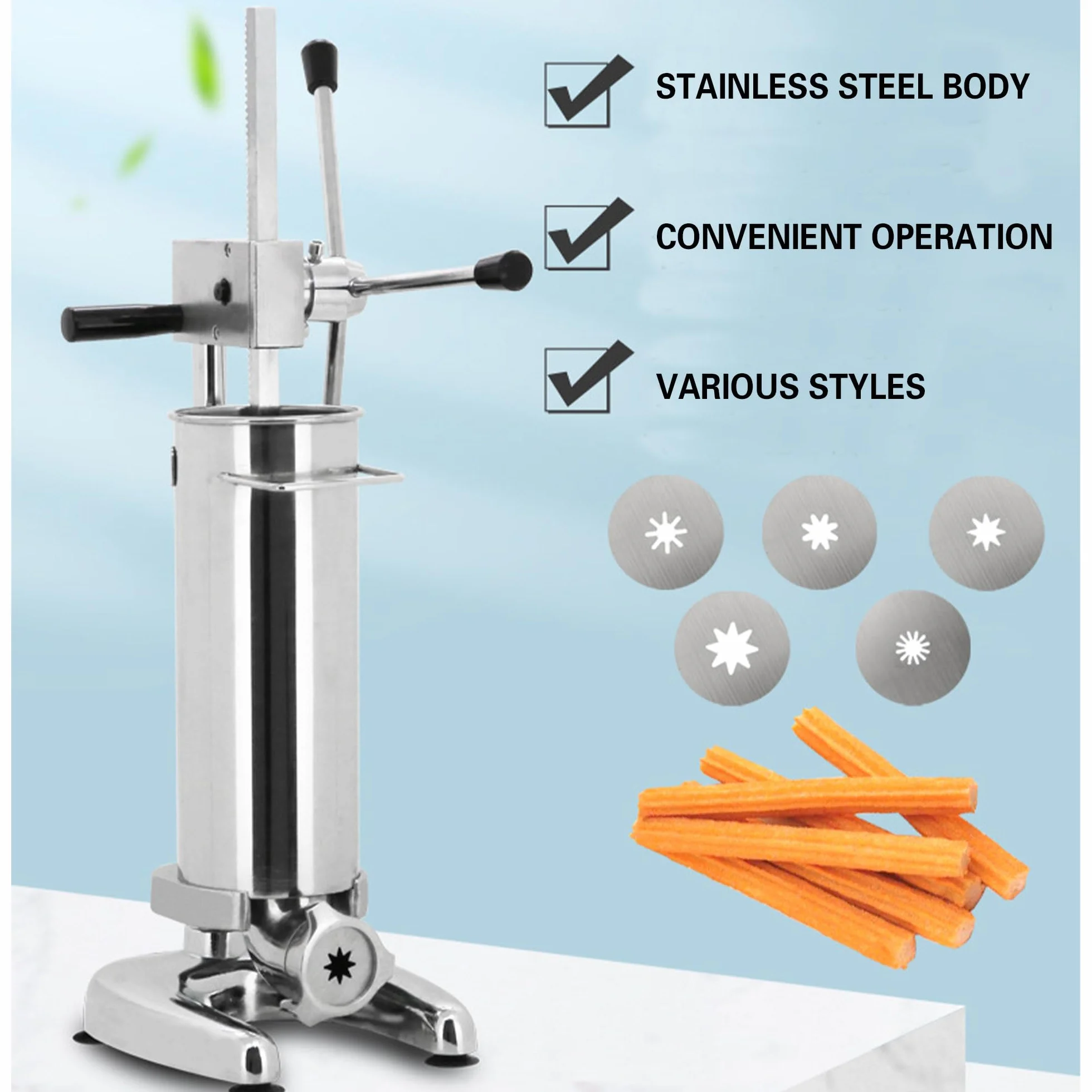 Macchina Commerciale Verticale Per Churros Con 5 Ugelli/stampi, Churrera Spagnola In Acciaio Inossidabile Per Ciambelle/churros Ripieni, Ideale Per Casa, Ristoranti E Panetterie 3L