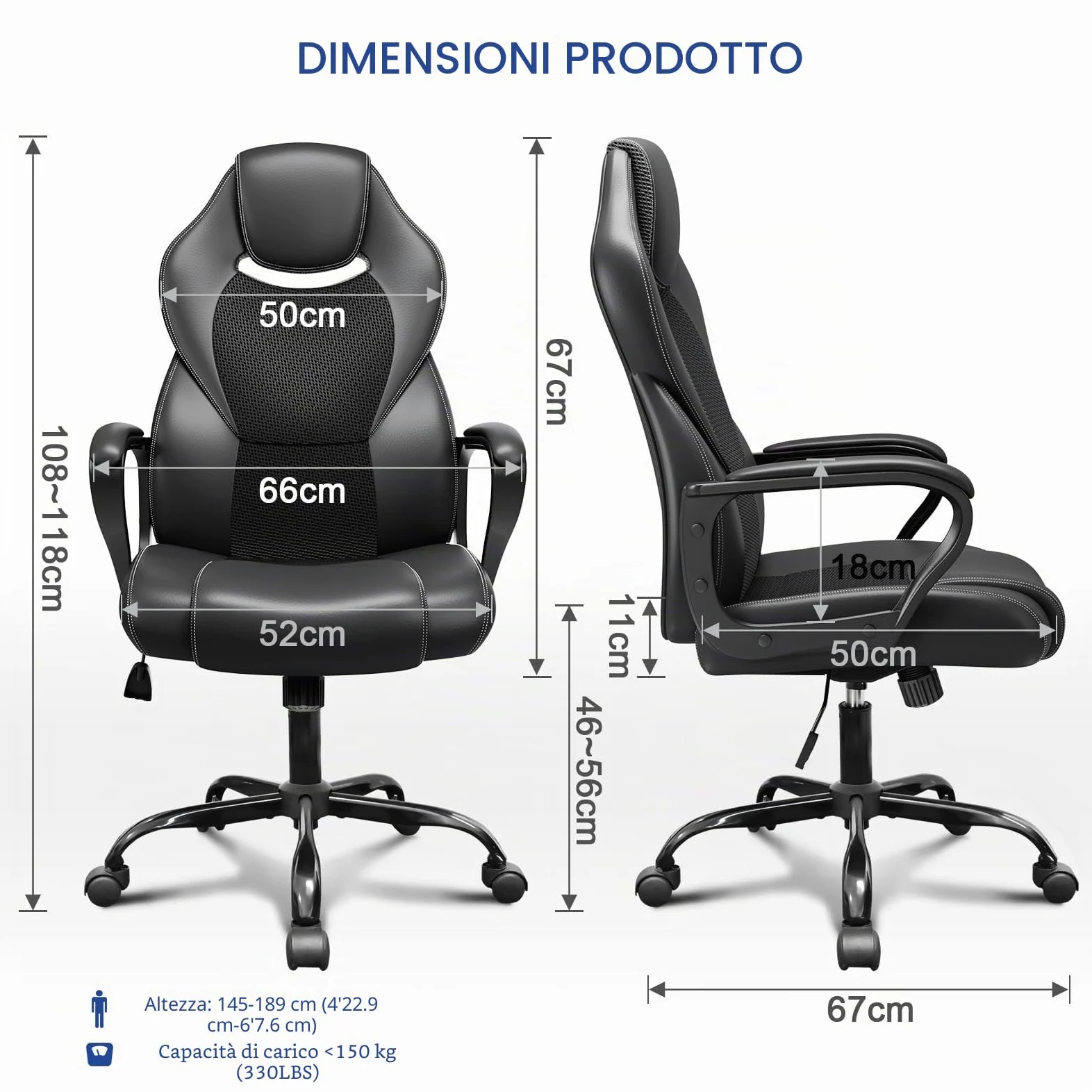 BASETBL Sedia da Ufficio Ergonomica con Supporto Lombare, Sedia Scrivania Poltrona Girevole ad Altezza Regolabile per Ufficio e Studio — Nera