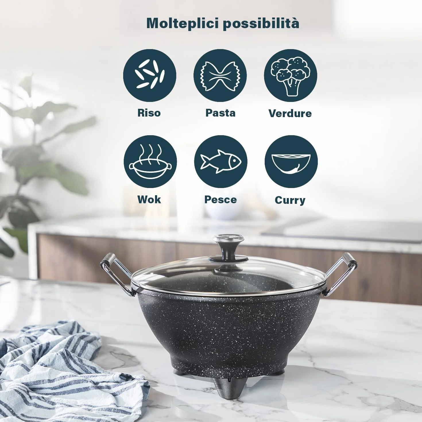 Princess Wok Elettrico Stir-Fry 1400W 7L 30cm Ghisa Nero