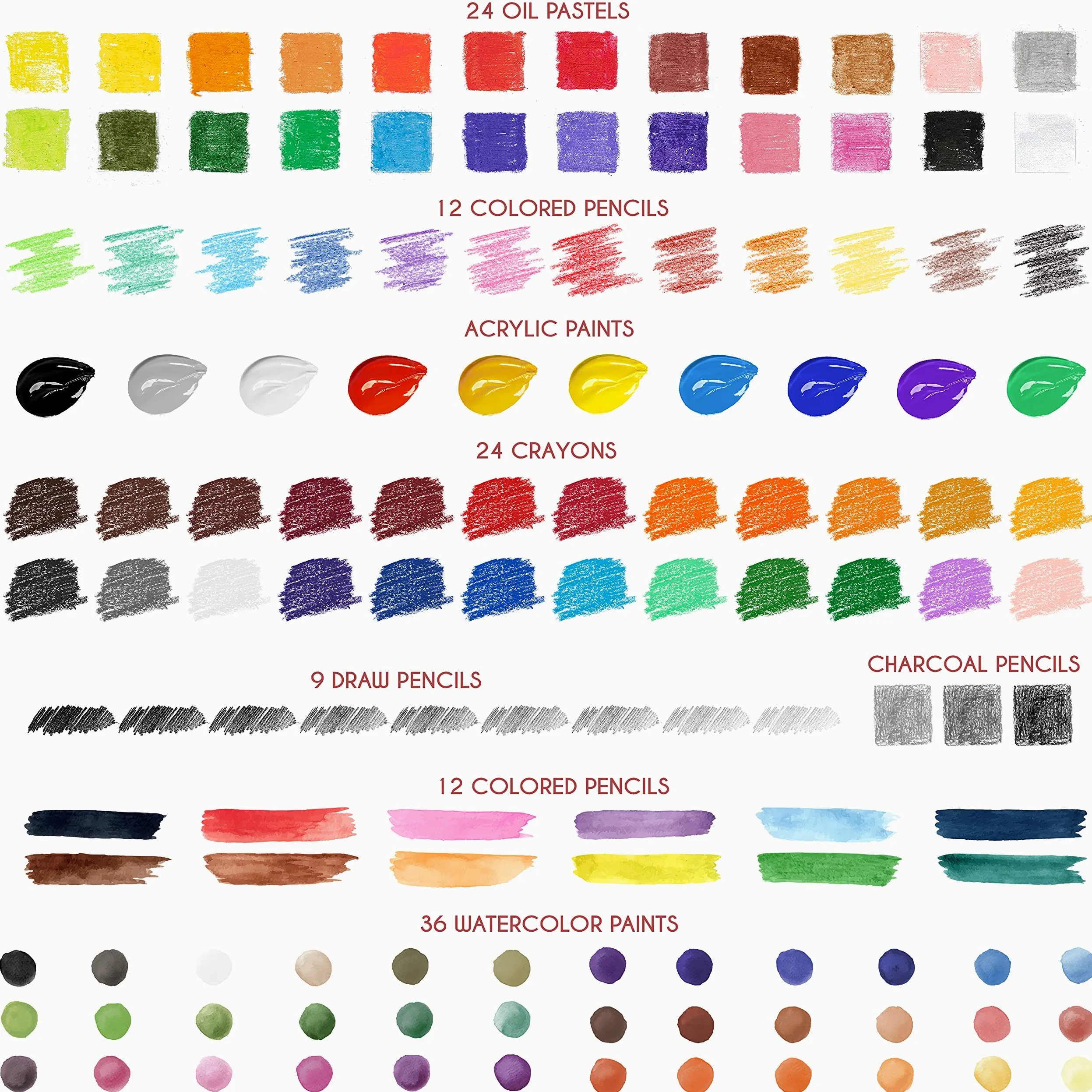 Valigetta Professionale Zeanacolor (XXL) - 150 Pezzi per Disegno e Pittura - Set in Legno di Qualità - Pastelli, Colori Acrilici, a Cera e ad Acqua, Matite