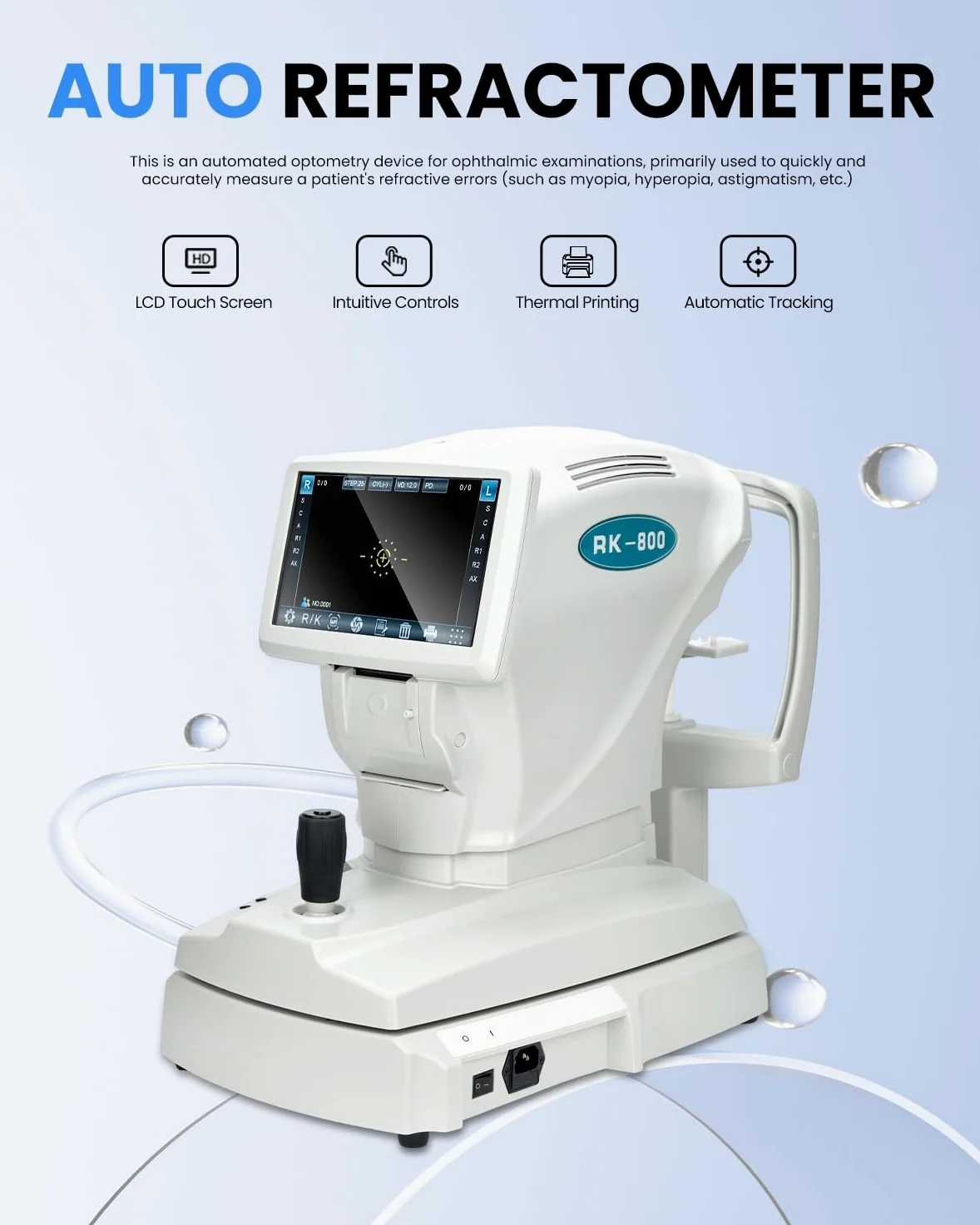 Auto Rifrattometro Misura La Curvatura Corneale Potenza Auto Rifrattometro con Cheratometro Op Ottico Tometria Macchina Autorefractor RK-800