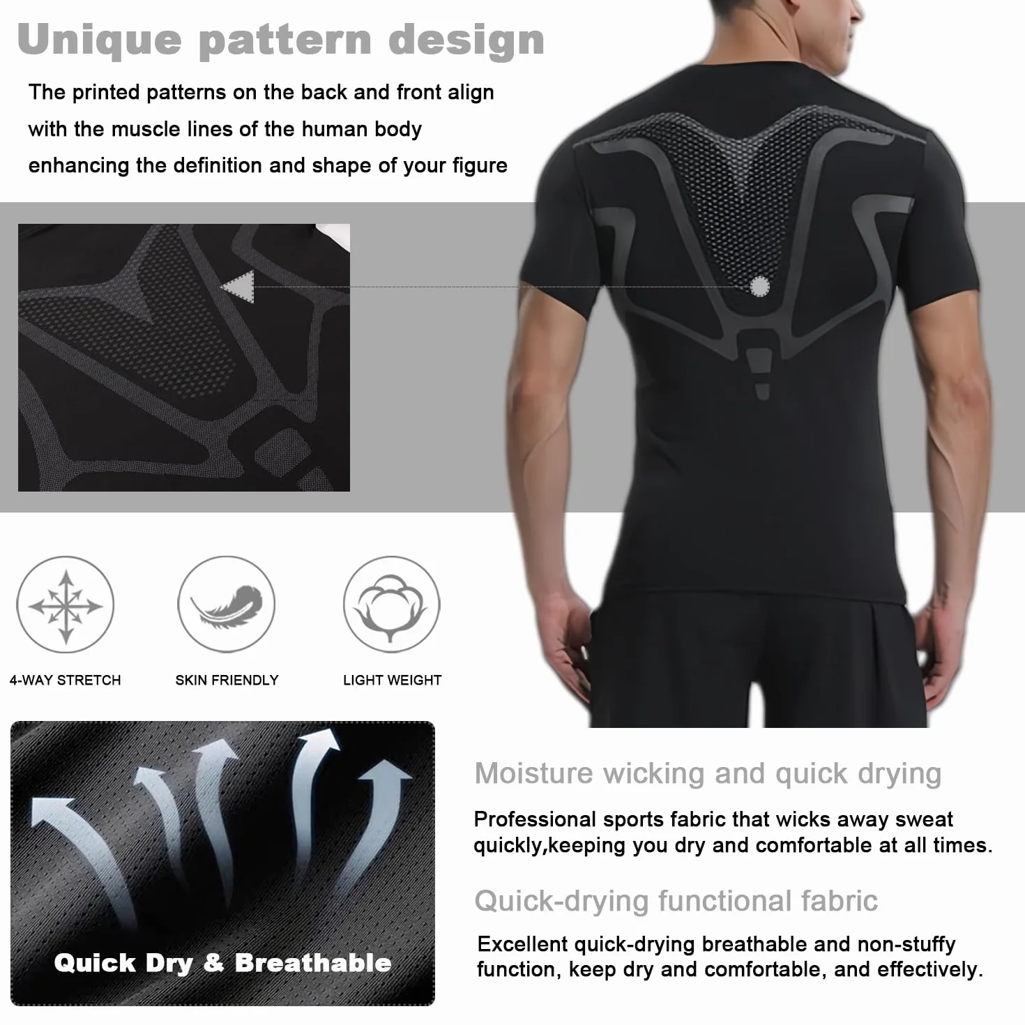 Maglietta a Compressione da Uomo Asciugatura Rapida Fitness T-Shirt per Allenamento e Corsa