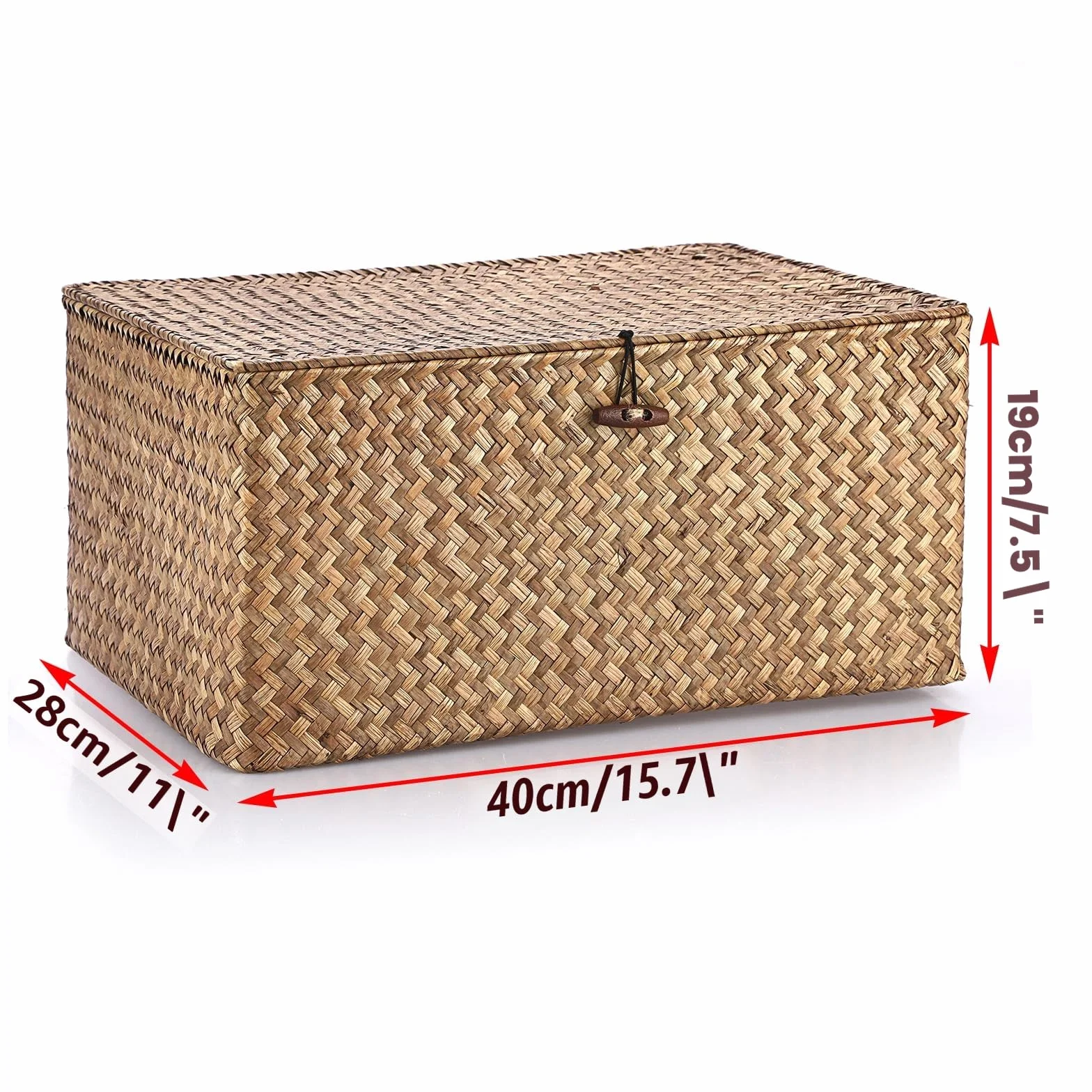 Cesto portaoggetti in vimini con coperchio, rettangolare, organizer da bagno, scatola decorativa