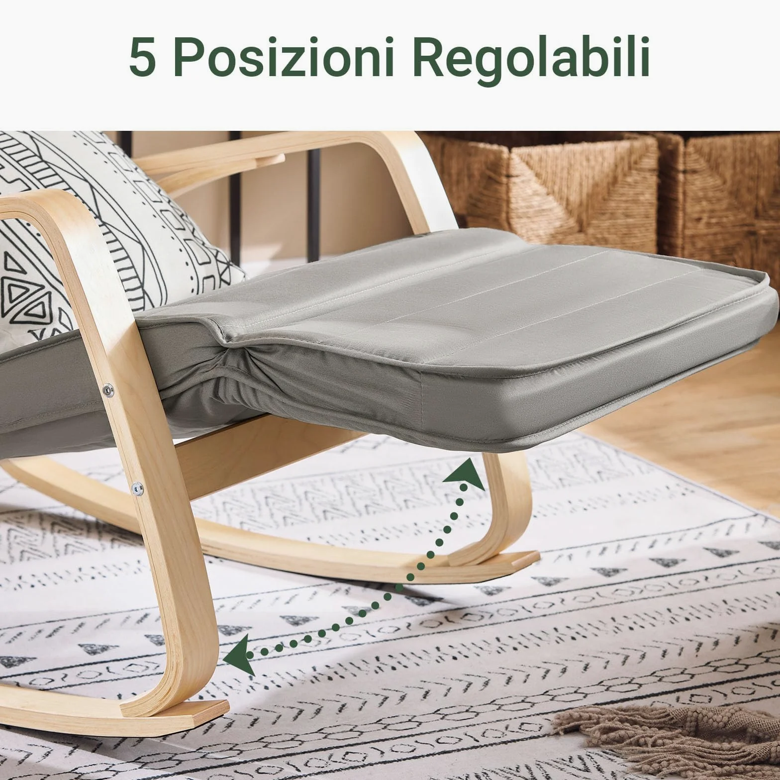 SoBuy Sedia a Dondolo – Poltrona a Dondolo con poggiapiedi e poggiatesta regolabili, Grigio FST16-DG