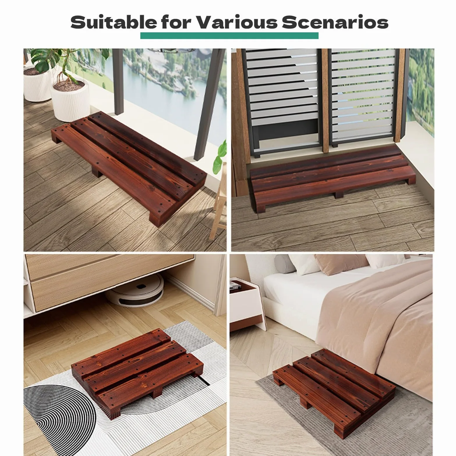 Sgabello in Legno con pedana Bassa in Legno carbonizzato, Sgabello a Un Gradino per Comodino, Bagno, Cucina, Giardino (Non Richiede Montaggio)(80x35x10cm)