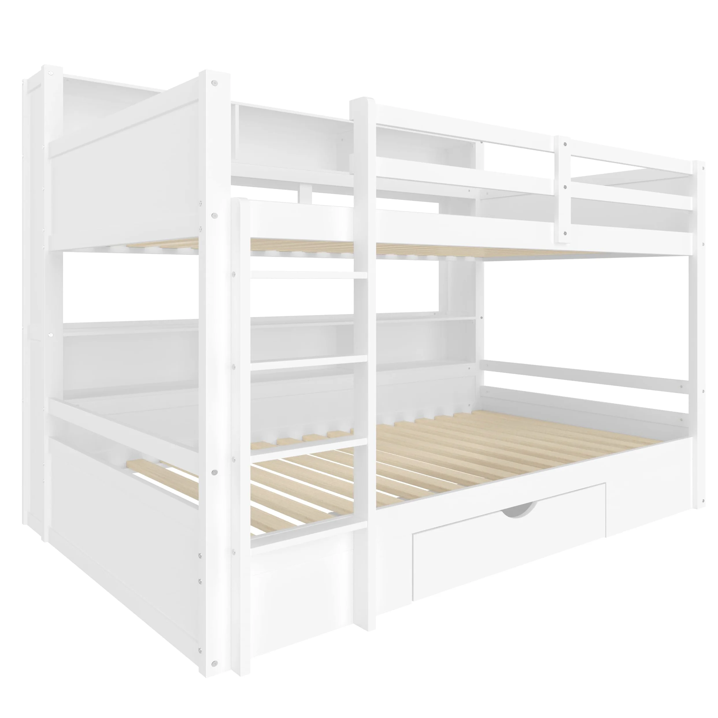 Moimhear Letto singolo, 90 x 200 cm, letti a castello, letti a castello, con cassetti, con vano portaoggetti (bianco)