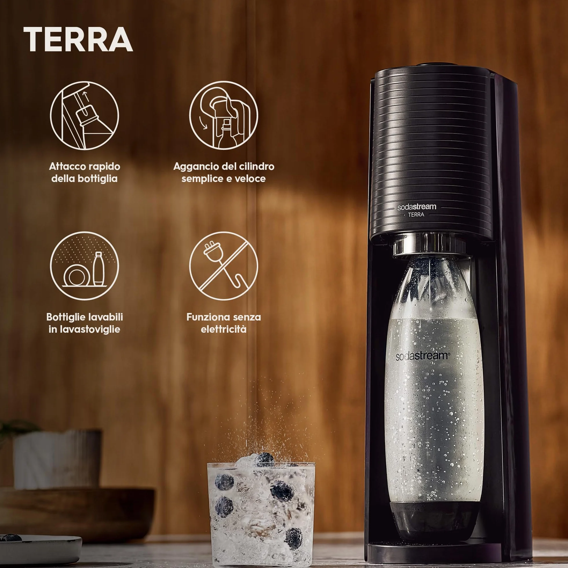 SodaStream Gazownik Terra, saturator wody gazowanej z butlami CO2, czarny, 60L