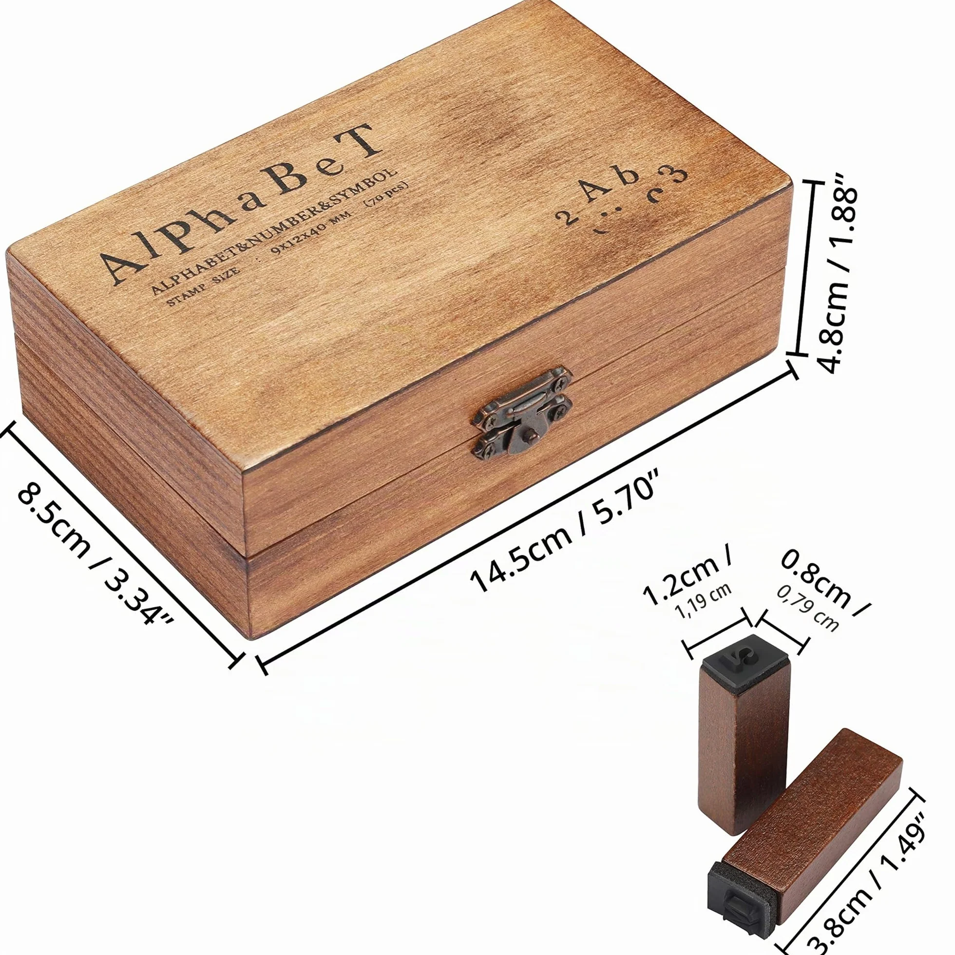 Kurtzy Set di timbri in legno e gomma, con lettere dell'alfabeto (70 pezzi) – Timbri multiuso, in legno, con scatola di legno vintage per carte, timbri, fai da te