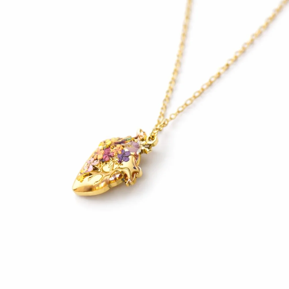 BeFloral Collana Cuore Anatomico Donna Acciaio Inossidabile Oro Fiori Resina Gioiello Artigianale Idea Regalo Medico Infermiera