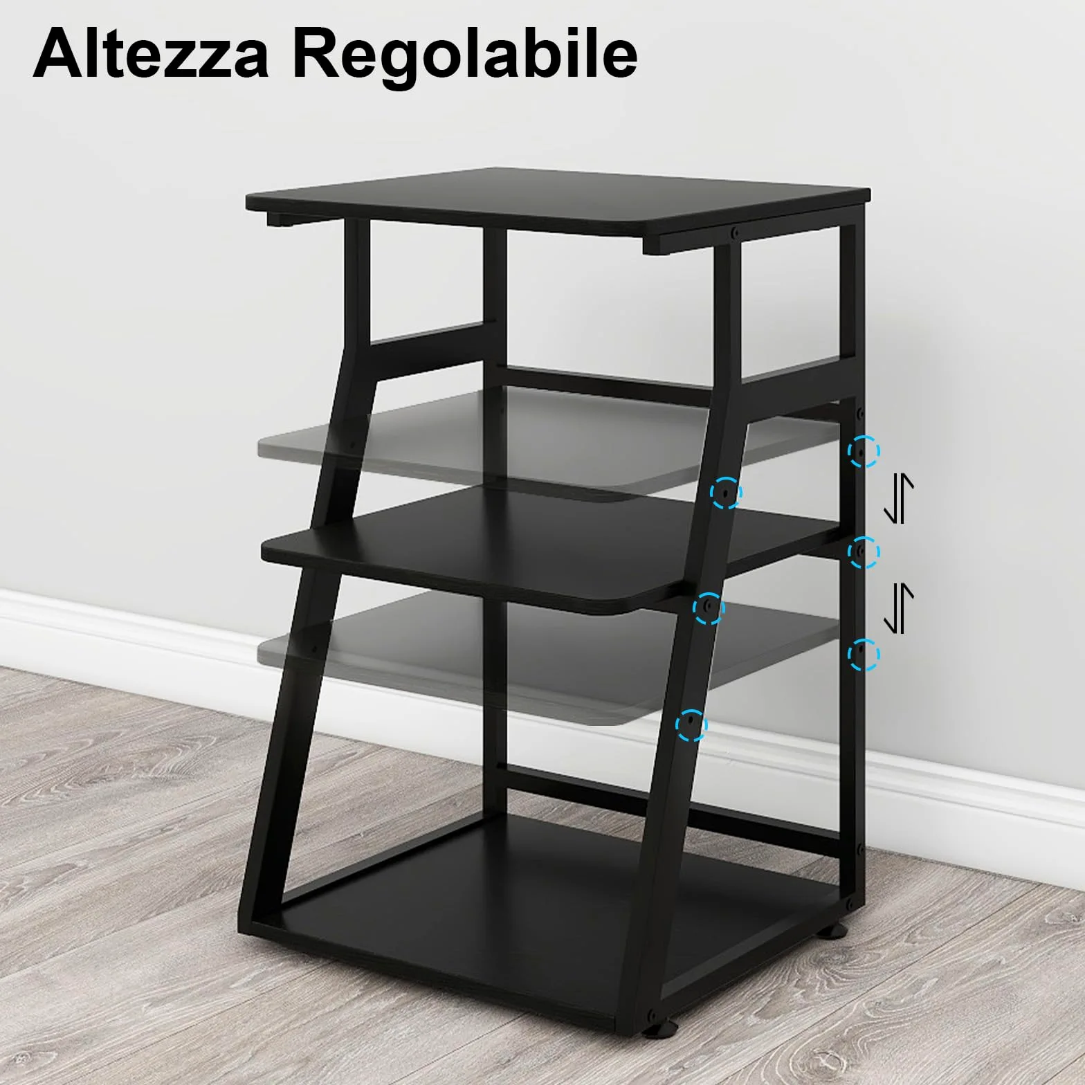 PUNCIA Supporto per Stampante a 3 Livelli 50x40x75CM Carrello Rotante con Ripiano Regolabile Scaffale per Stampante in Legno Mobile Tavolo Funzionale con Contenitore per Ufficio e Casa (Nero)