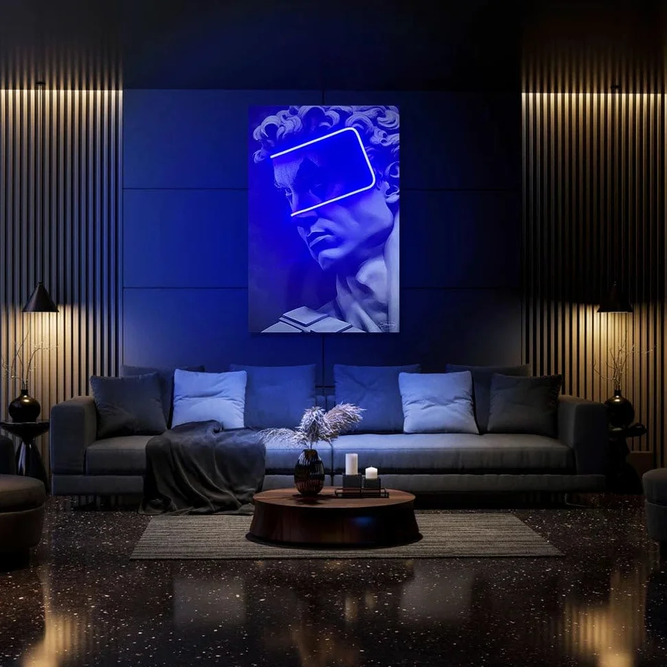 Pop Art Led Wall Art | Joker David Statue | LED Mansion - 40cm x 60cm - Blu