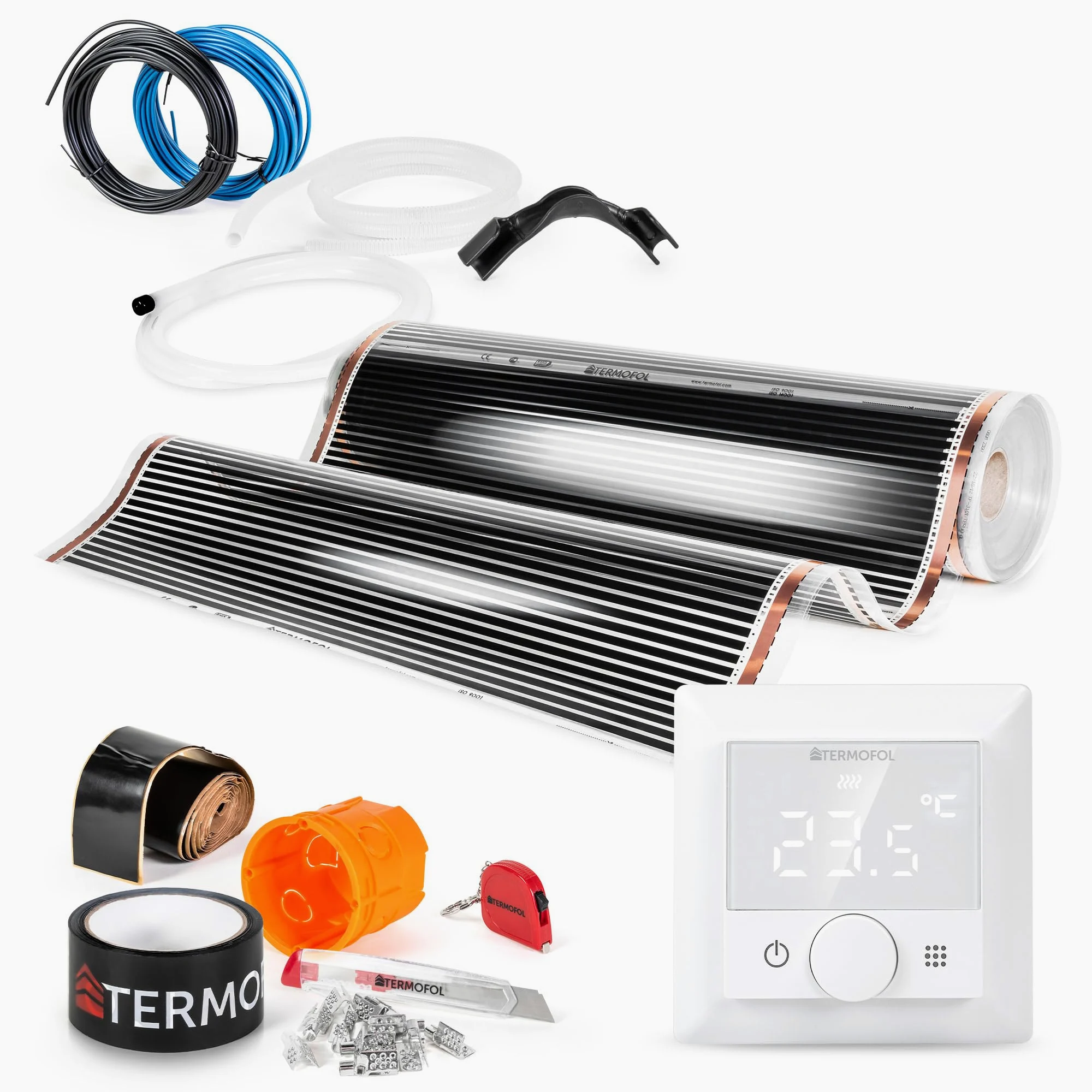 Termofol Riscaldamento Elettrico a Pavimento Set - Kit Riscaldamento con Termostato H5 Riscaldamento ausiliario Potenza 140W/m² - Superficie 14 m² Riscaldamento Elettrico a Pavimento