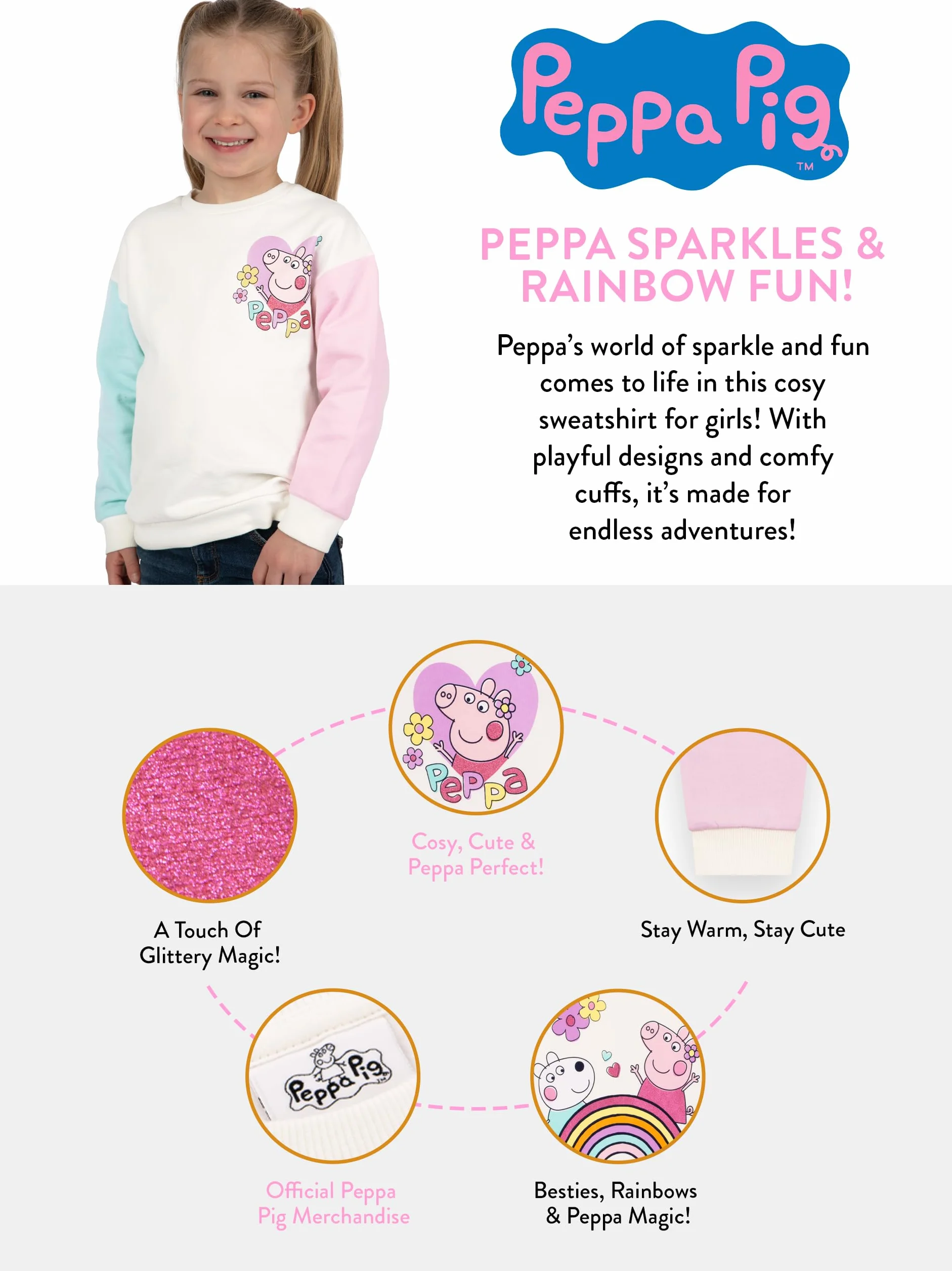 Peppa Pig Felpa Ragazza | Felpa Cotone Bambina | Felpe Ragazza Manica Lunga | Abbigliamento Bambina Glitter