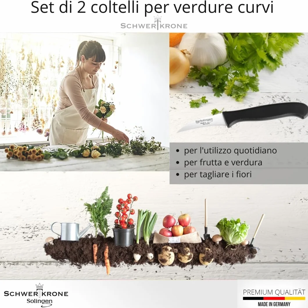 Schwertkrone Coltelli da Cucina Solingen Acciaio Inox Spelucchino Curvo