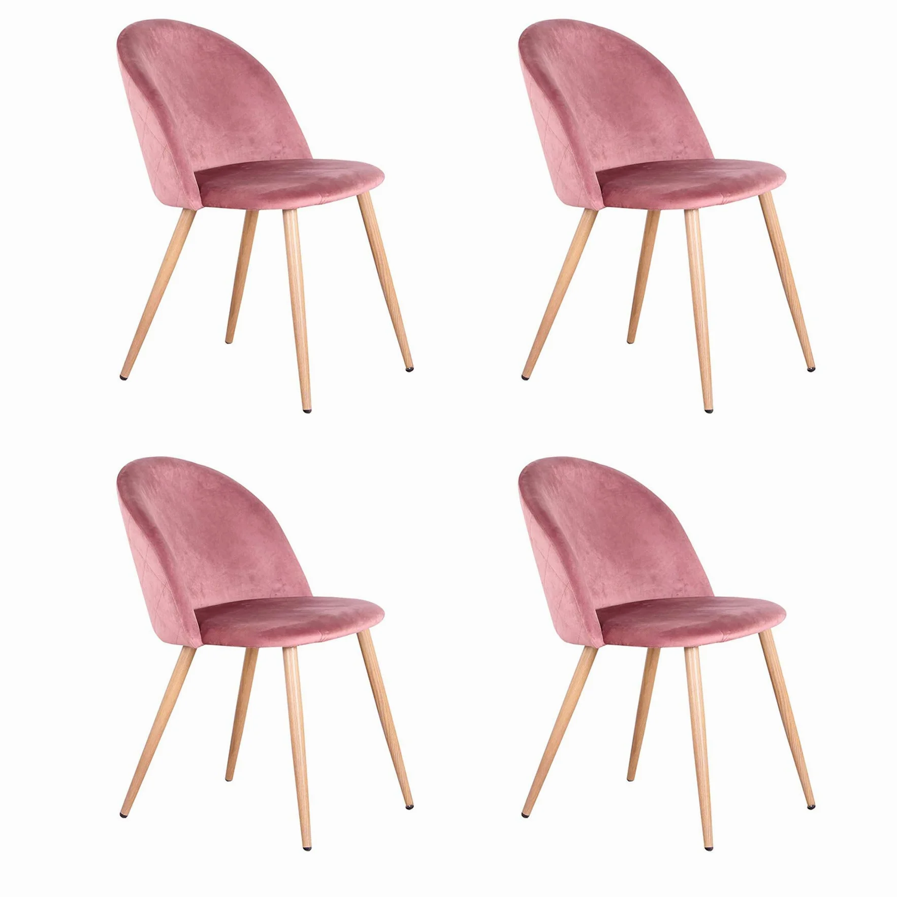 Set di 4 Sedie Imbottite per Sala da Pranzo, con Schienale in Morbido Velluto e Gambe Regolabili in Metallo, Colore: Rosa