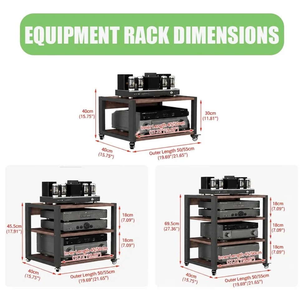 Generico Rack Multimediale AV Mobile, Mobiletto Porta Componenti Aperto HiFi A 2 3 4 Ripiani, Mobile Stereo HiFi Con Ripiani Regolabili, Altoparlanti Rack(55x40x48.5cm/21.7x15.8x19in)