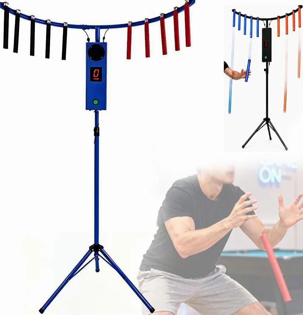 Macchina Arcade per Gioco di Riflessi con 10 Bastoncini Blue | 5 Velocità, 6 Difficoltà, 3 Modalità, Altezza 0,9–2 M, LED E Mp3, Allenamento Riflessi Bambini Adulti Eventi