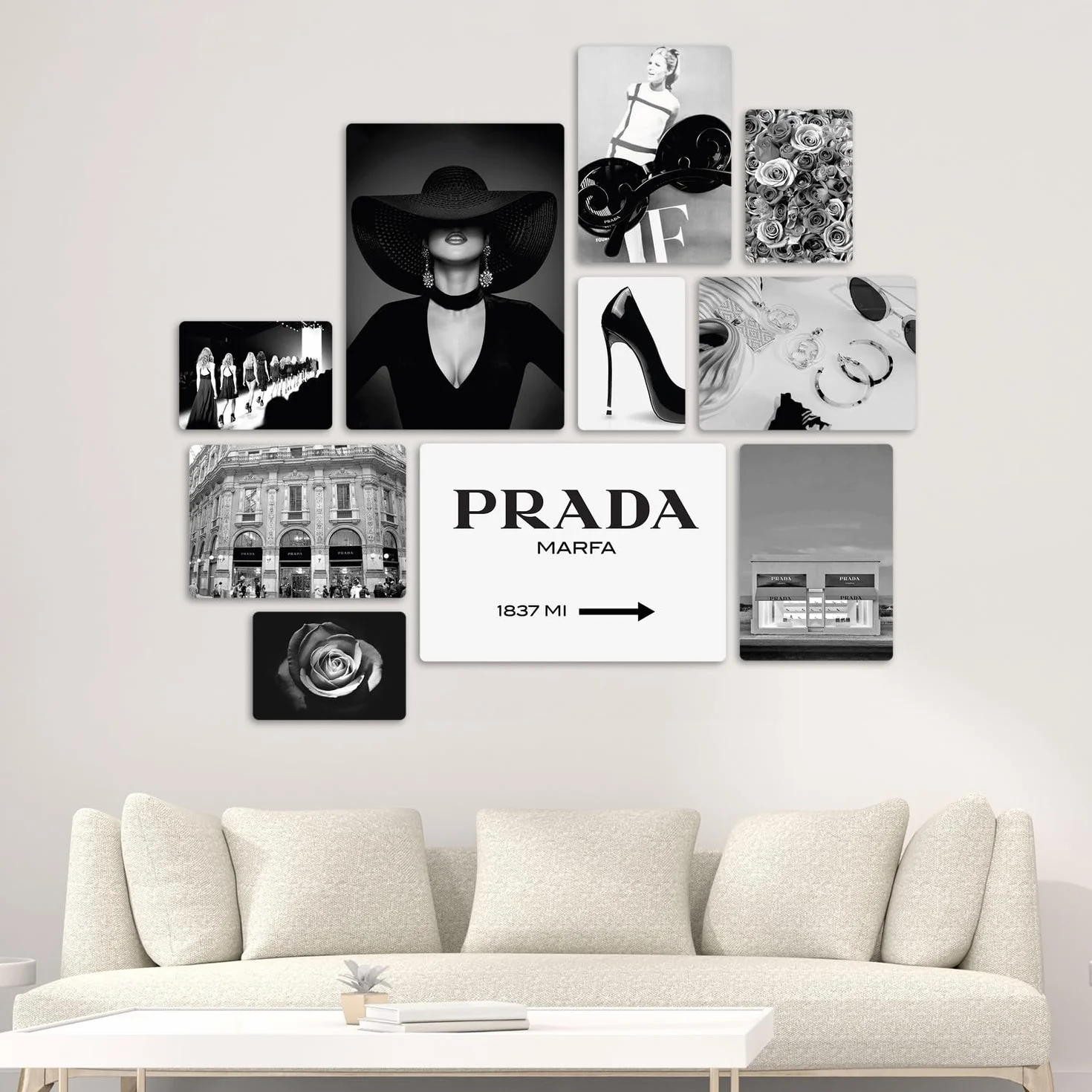 Giallobus Set 10 quadri Multi pannello Fashion Prada Marfa Legno Mdf 42x29,7cm 29,7x21cm 21x14,85cm