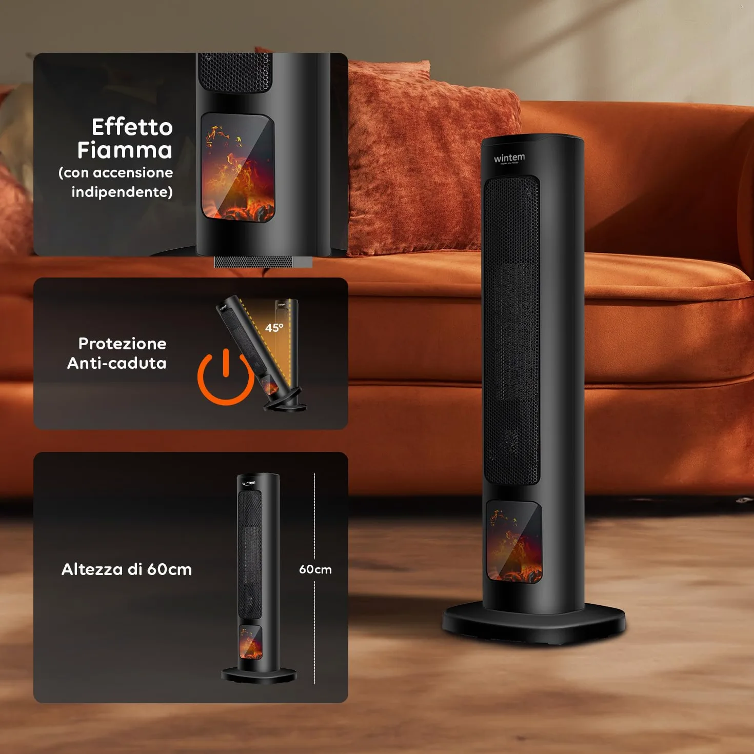 Avilia Termoventilatore a Torre 800/2000W con Funzione Oscillante Automatica e Comodo Telecomando - Elegante e Sicuro Grazie alla Funzione, Anti Surriscaldamento con Spegnimento Automatico - 60cm