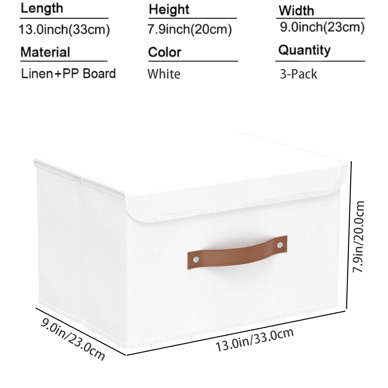 Yawinhe 3 Pezzi Scatole con Coperchio, Cestello Porta Abiti Pieghevole, 33x23x20cm, Bianco