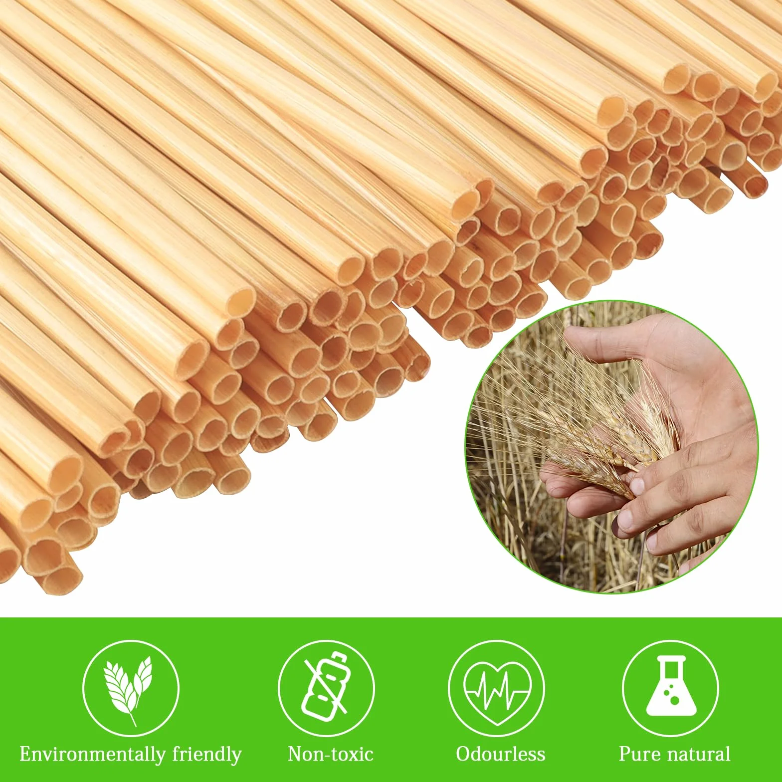 300 cannucce di grano, cannucce di frumento, paglia naturale, cannucce biodegradabili al 100%, 100% naturale, senza BPA - 20 cm
