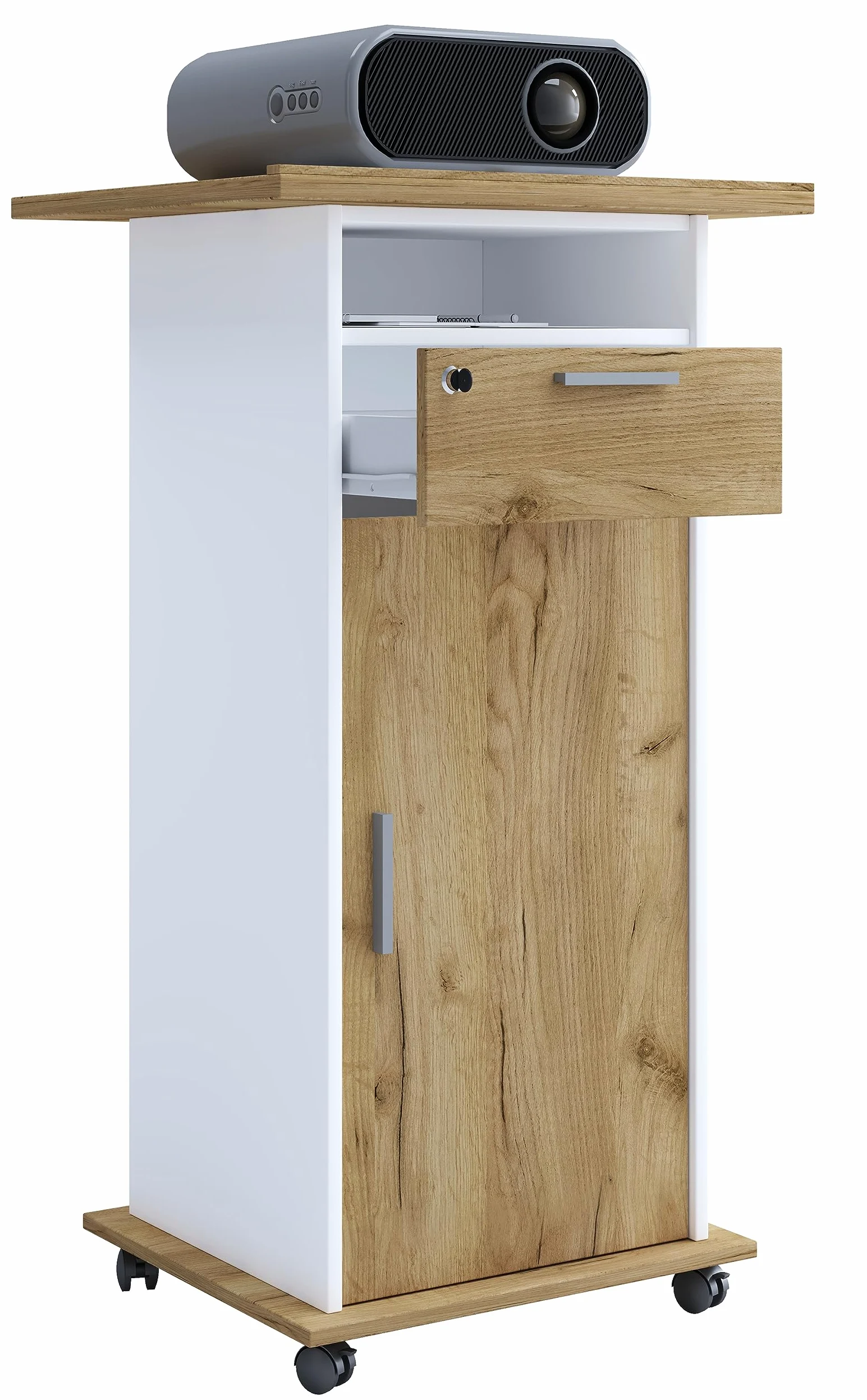 VCM Carrello Porta tavoli Carrello Porta proiettore Beamer Ruote arrotolabili Neta Porta Carrello Porta tavoli Carrello Porta proiettore Beamer Ruote arrotolabili Neta Porta Rovere Bianco/Miele