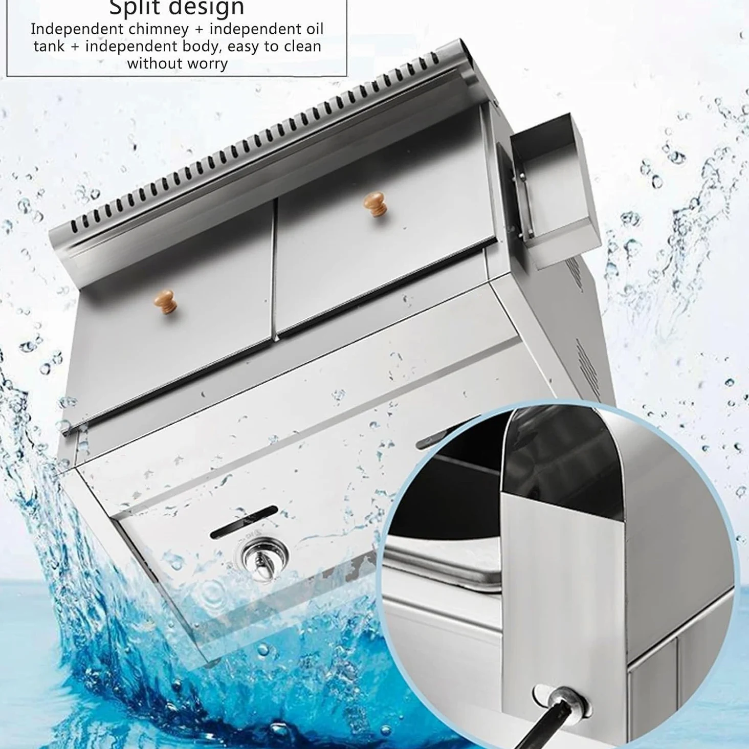 Friggitrice a gas GPL a doppio serbatoio, in acciaio inox, con cestello e coperchio, per cucina e ristorante