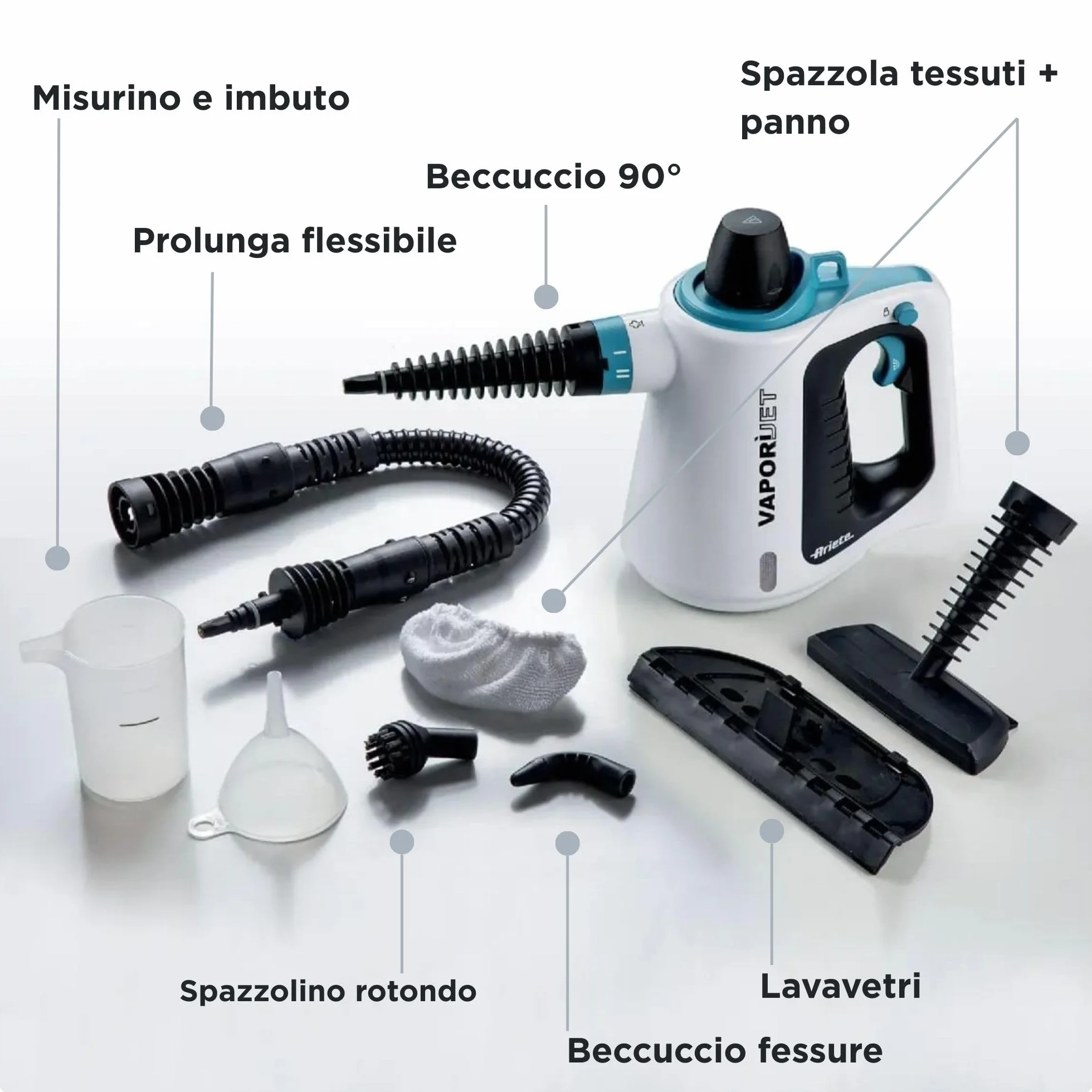Ariete 4137 Vaporì Jet Pistola a Vapore Caldaia in Alluminio 1050 W 3,5 Bar Bianco