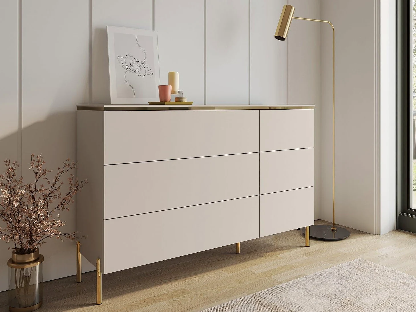 Pascal Morabito-Comò 6 cassetti Beige e Dorato - VUKIA