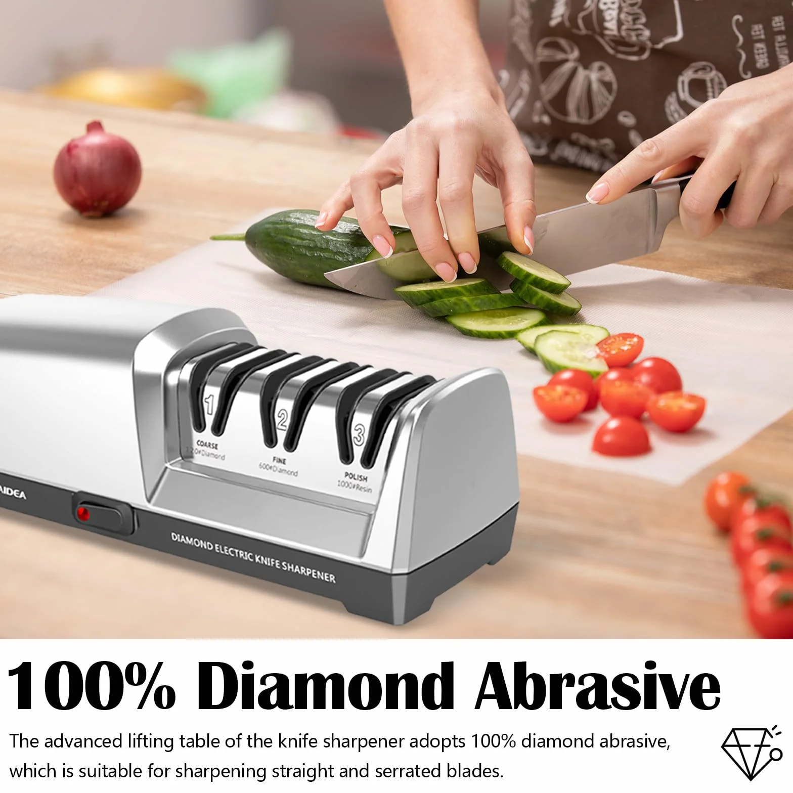 Affilacoltelli Elettrico 3 Livelli Diamantato Professionale per Coltelli da Cucina