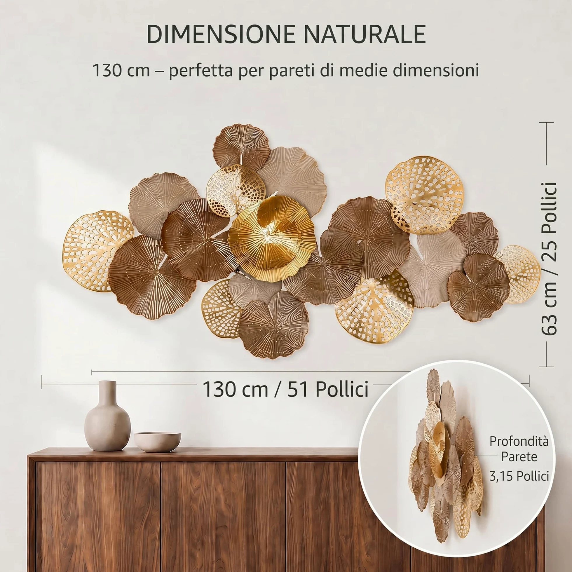 Blissio Grande Decorazioni Parete, Design di Foglie di Loto 3D Decorazioni di Metallo Parete, Decorazioni Parete Metallo, Perfetto Decorazioni Casa, per Soggiorno, Camera da Letto