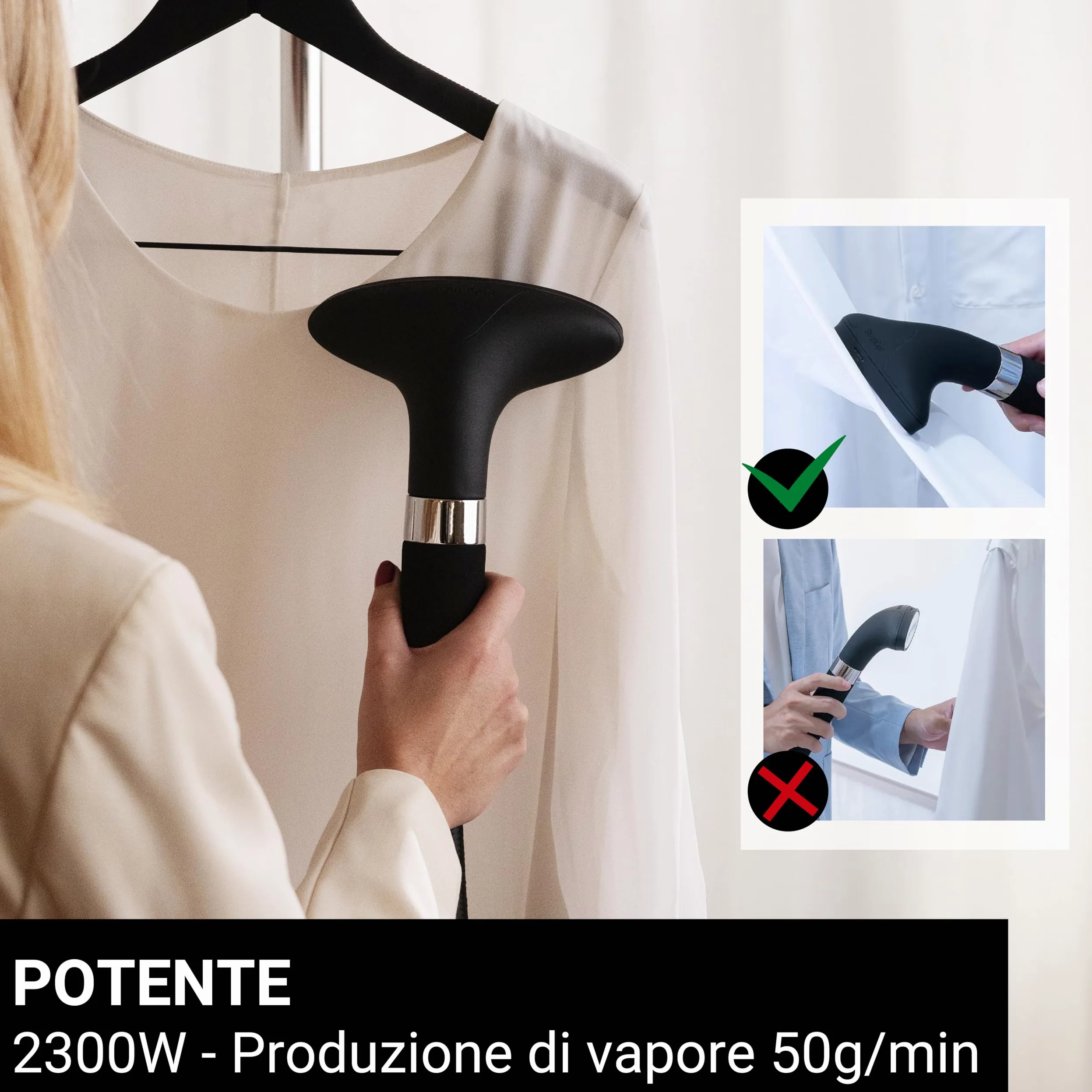 STEAMONE - Vaporizzatore verticale 2300 W 50 g/min - Ferro da stiro verticale 2 litri - Cavo da 2 m - Rimuove il 99,99% delle impurità - Pronto in 35 secondi - Compatto, potente, autonomo - EUES200BV2