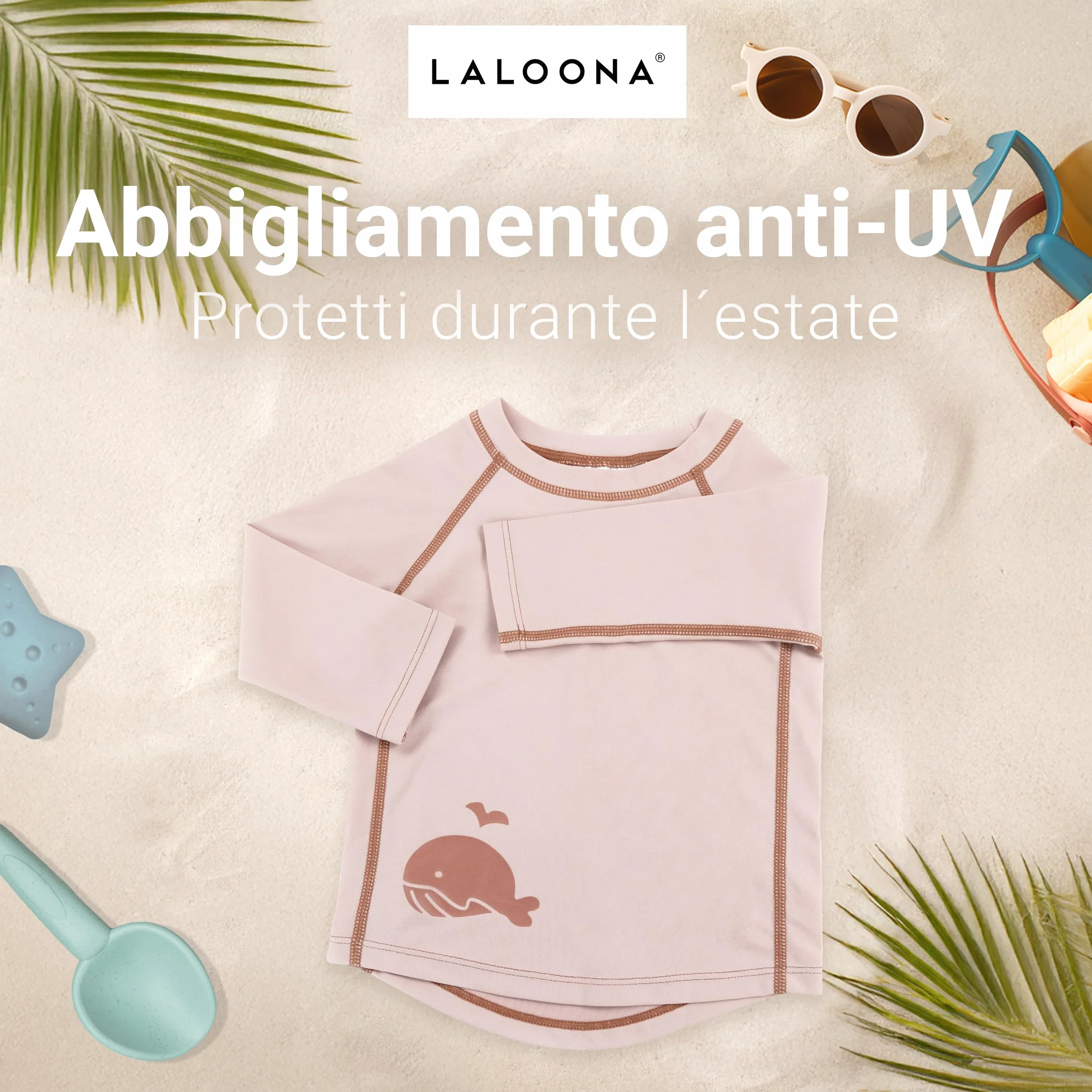 LaLoona Maglia Mare Protezione UV Neonato Manica Lunga con UPF 80+ Costume Bagno Asciugatura Rapida Oeko-Tex Standard 100