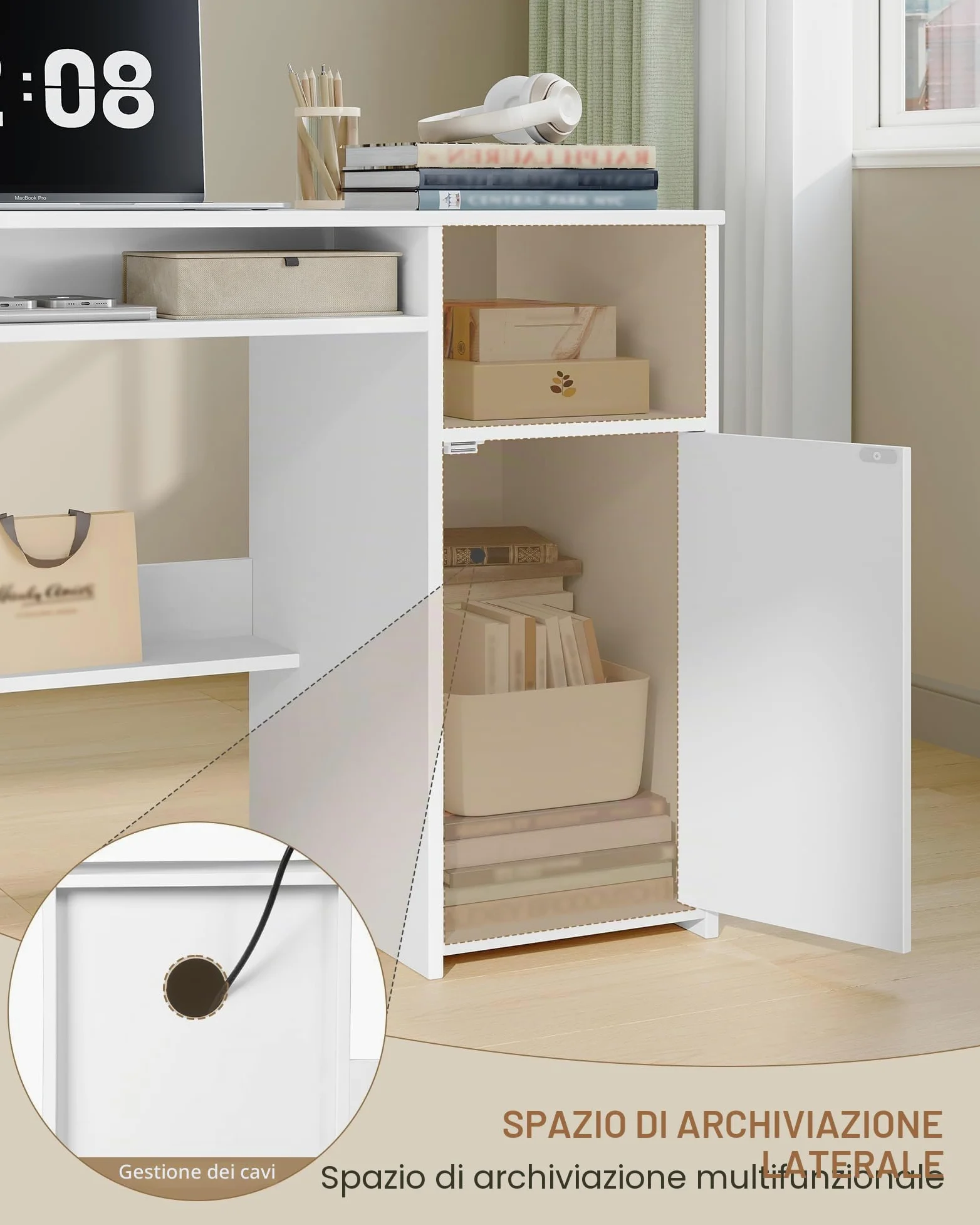 Hzuaneri Scrivania per Computer, Scrivania Ufficio con Ripiani, Tavolo Moderno con Deposito, per Studio, Ufficio, Camera da Letto, 50 x 108 x 75 cm, Bianco CD10103X