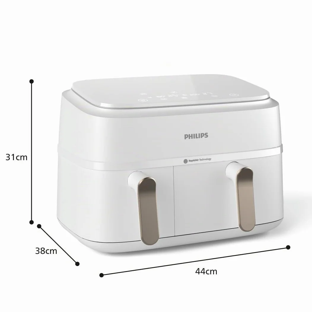 Philips Dual Basket Air Fryer - Cottura sana, veloce e versatile, Friggitrice ad aria con Doppio Cestello 9L, Touchscreen, design a 2 cestelli con doppia resistenza e termostati separati (NA353/10)