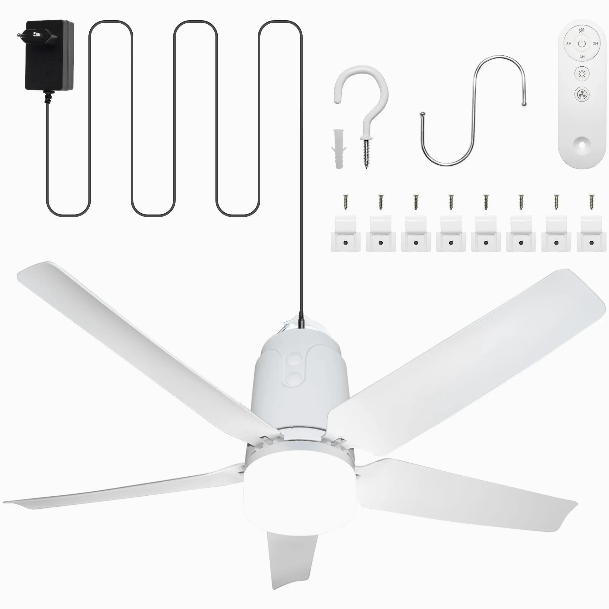 SHUNLEE Ventilatore da Esterno Soffitto, Ventilatore da Gazebo con Luce 3000-6500K, Ventilatore da Soffitto Portatile con Spina e Telecomando, Gancio, ideale per Gazebo, Tenda a Comparsa, Patio (80CM)