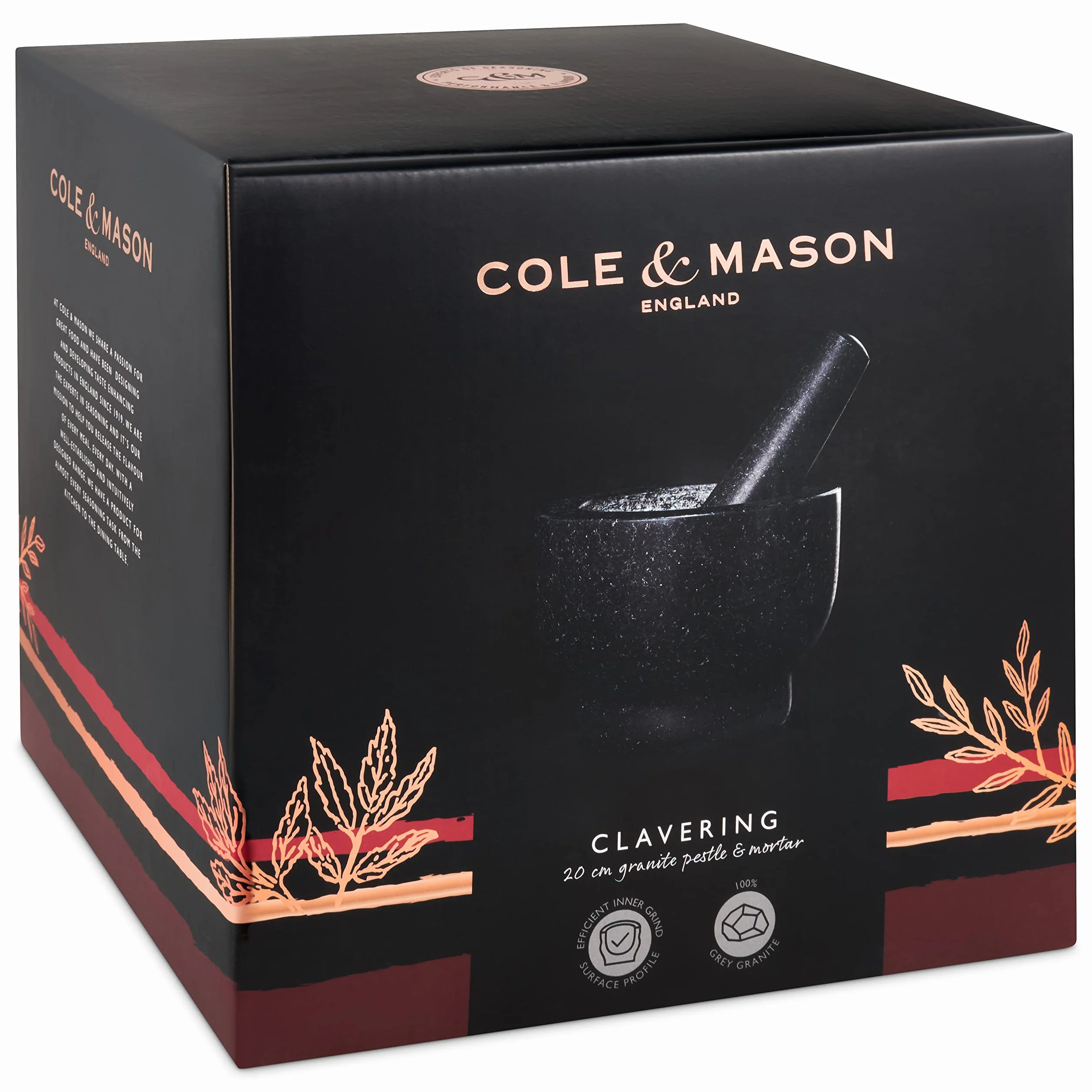 Cole & Mason Clavering Mortaio con Pestello Granito 20cm Grigio Scuro