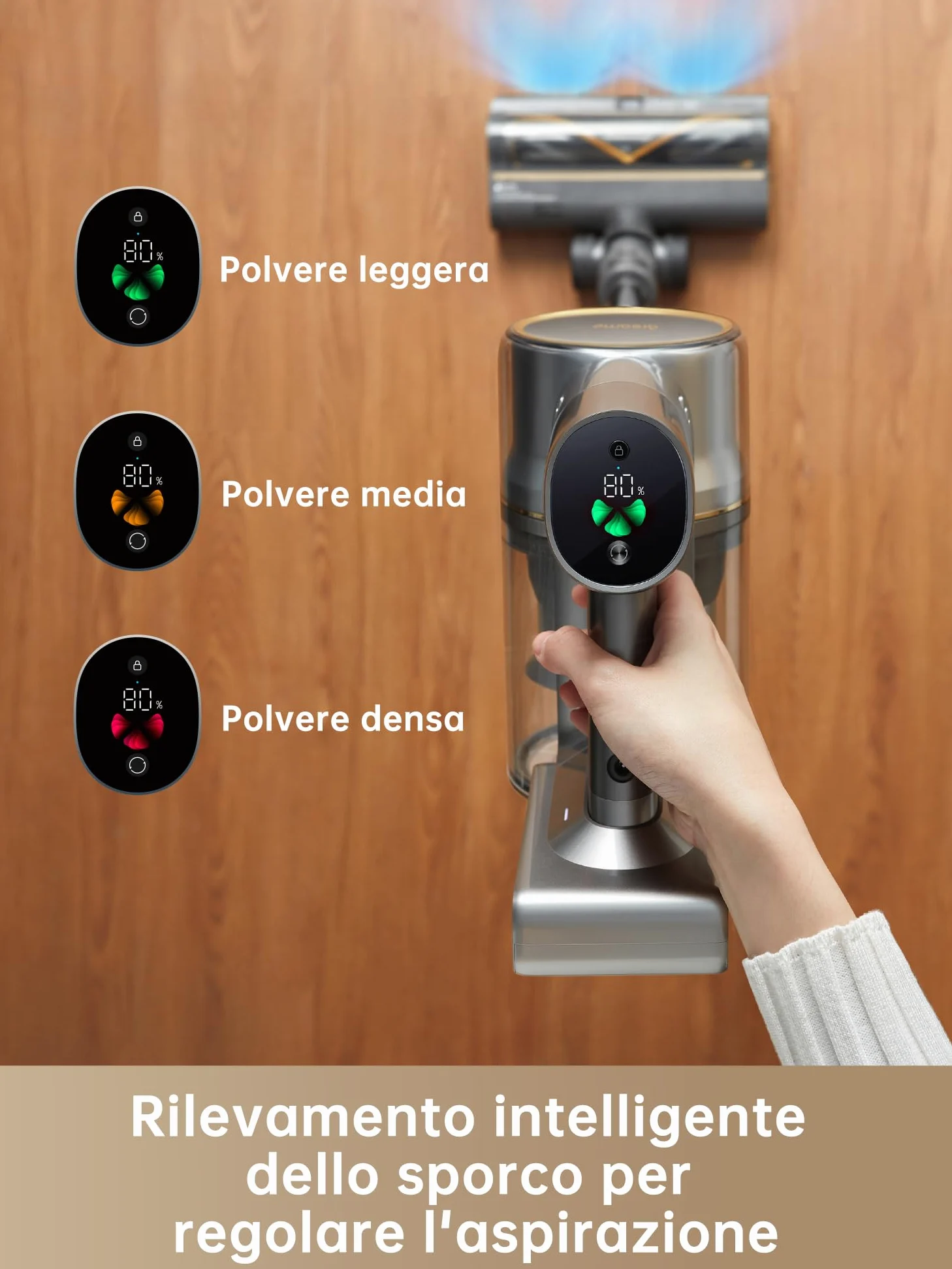 DREAME R20 Aspirapolvere Senza Fili, Aspirazione Potente 22,000PA/190AW, Autonomia 90min, Individuazione Sporco, Schermo LED, Luci LED Blu, Anti-Groviglio, Pulizia Casa, Peli di Animali Domestici