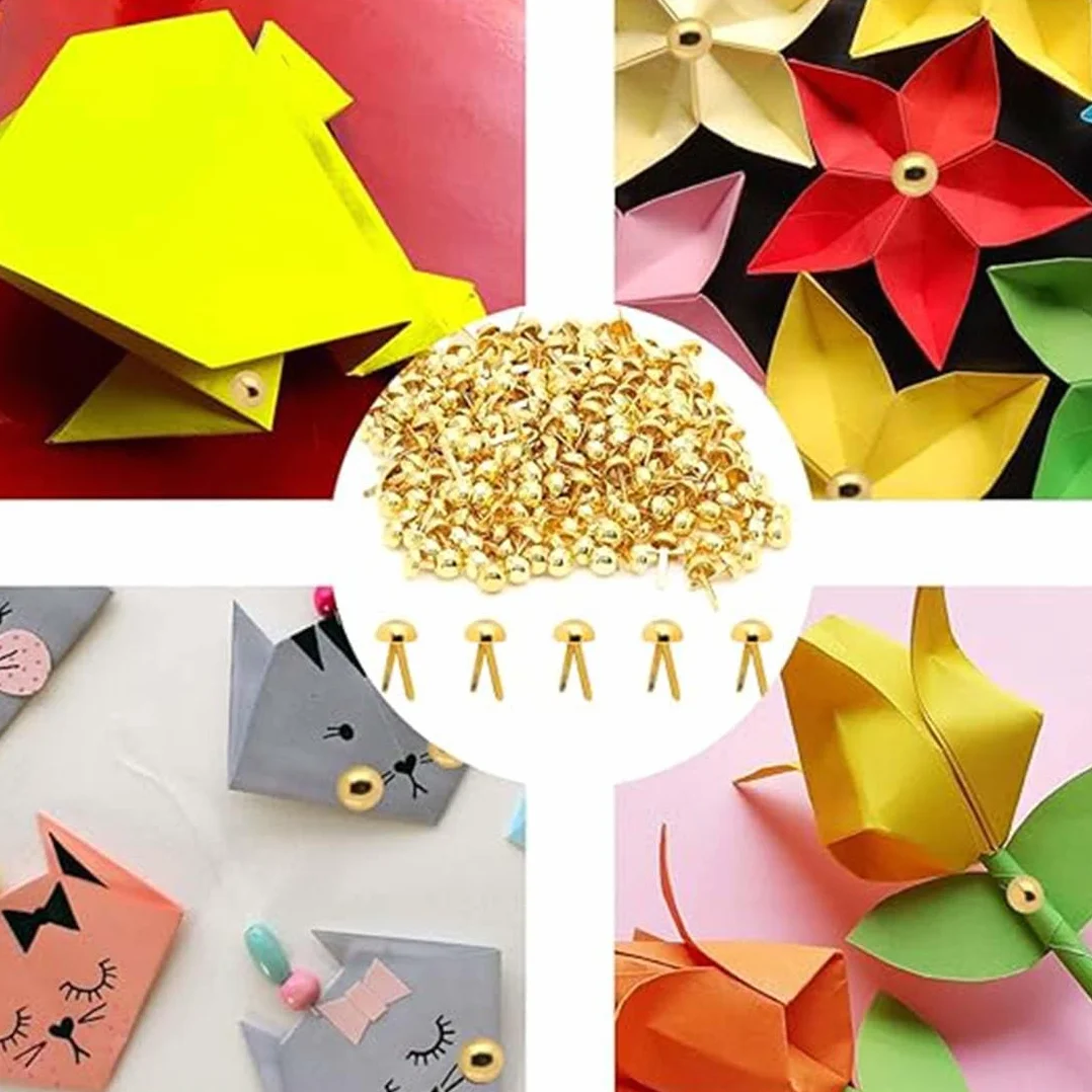 SULIUDAJI Mini Brads, 300 Fermagli Per Sacchetti, A Testa Rotonda, In Metallo, Per Scrapbooking, Per Scuola, Ufficio, Carta, Artigianato, Fai Da Te (Oro)